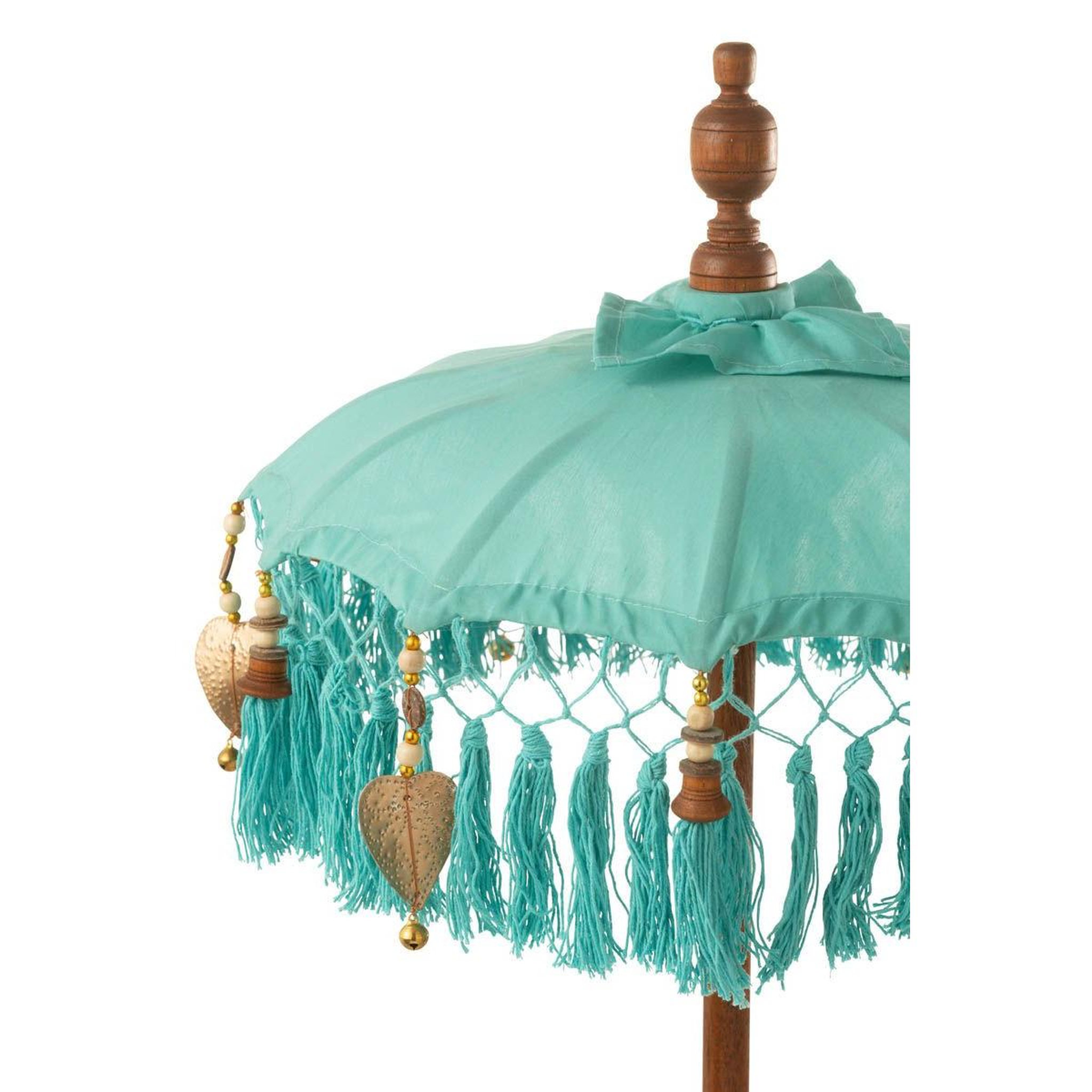 Voir la diapositive 3 : J-LINE Parasol déco avec pompons  dayu  85cm bleu