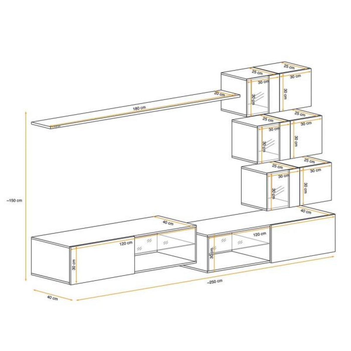 Paris Prix Ensemble Meuble TV  Switch XXIV  250cm Naturel & Noir
