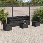 VIDAXL Salon de jardin 7 pcs avec coussins noir resine tressee