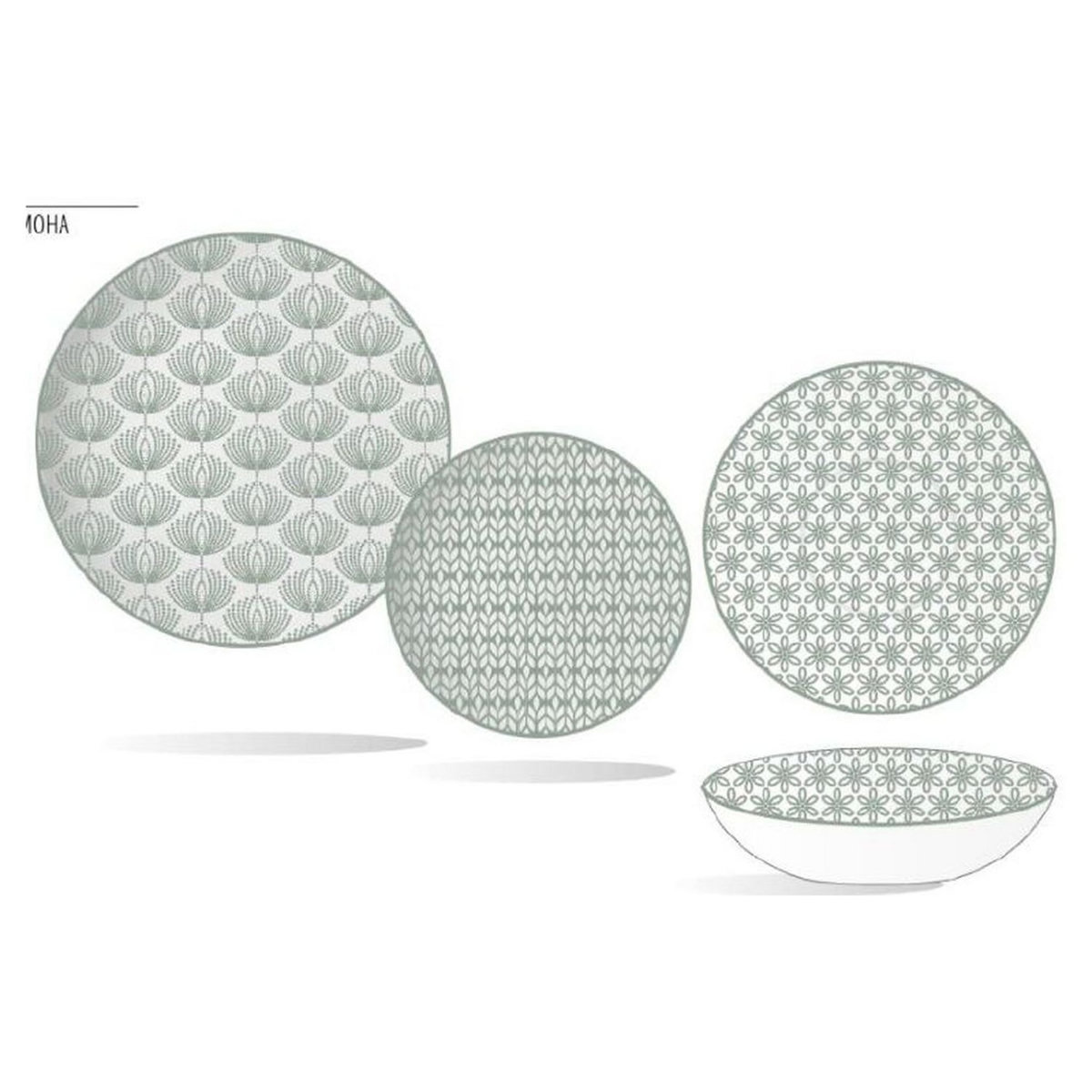 ACTUEL  Service d'assiettes 18 pièces porcelaine vert