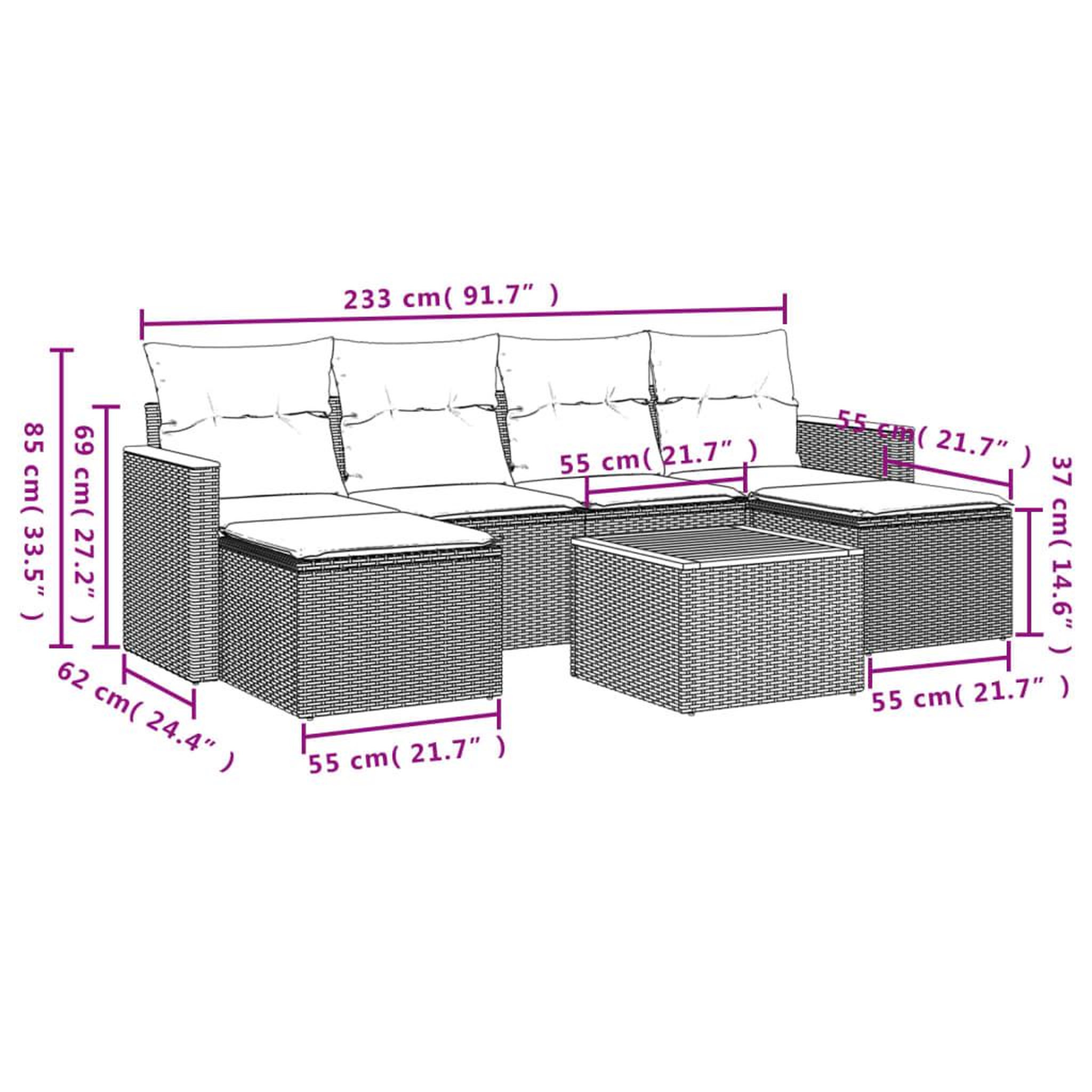 Voir la diapositive 6 : VIDAXL Salon de jardin avec coussins 7 pcs gris resine tressee