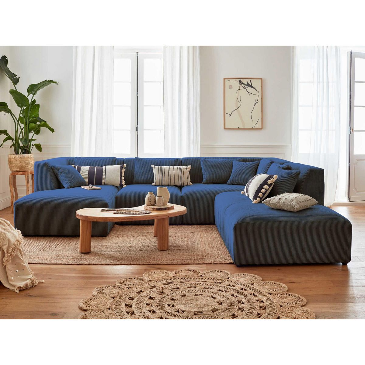 LISA DESIGN Victoire - canapé modulable panoramique d'angle droit - 7 places - en velours côtelé