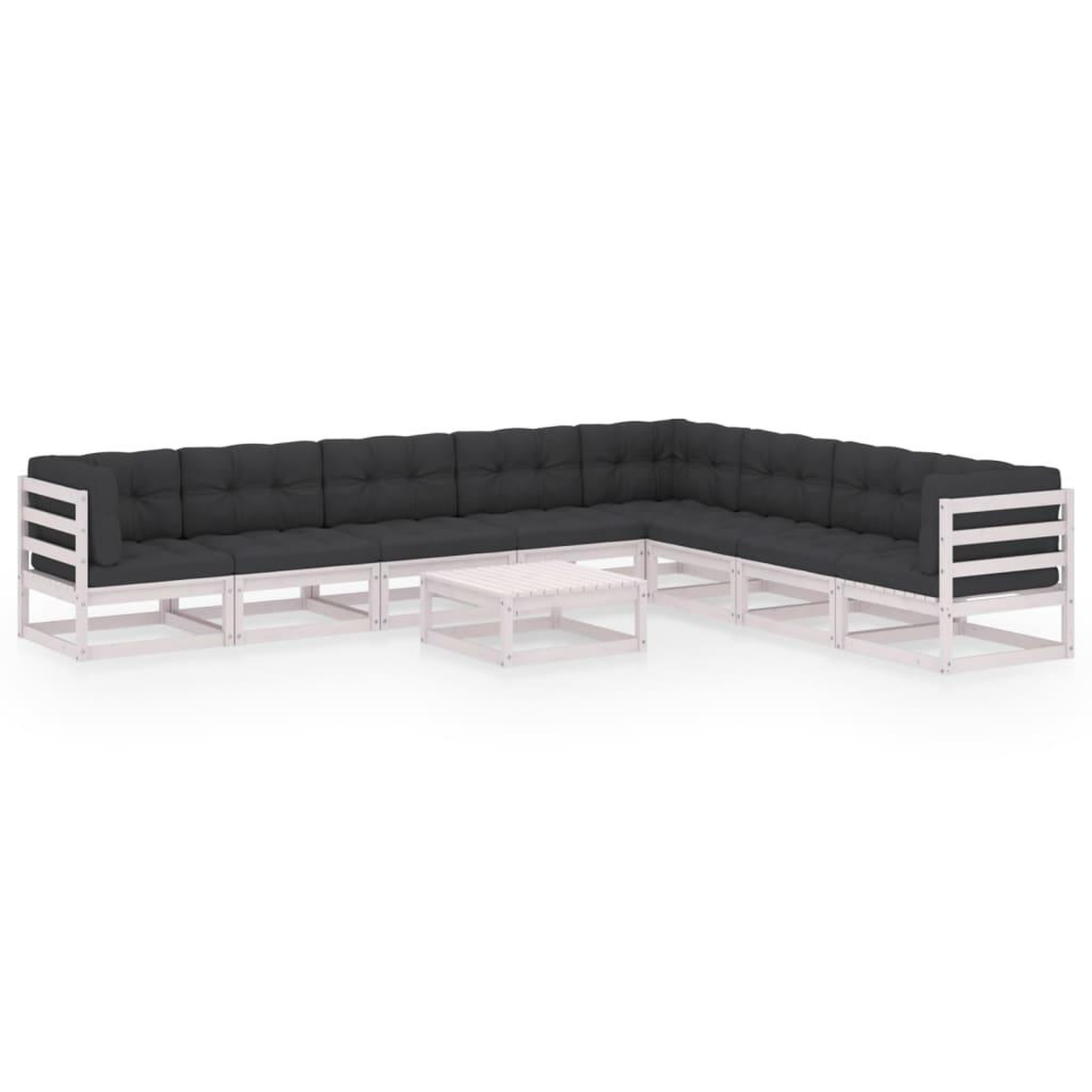 Voir la diapositive 1 : VIDAXL Salon de jardin 9 pcs avec coussins Blanc Bois de pin massif