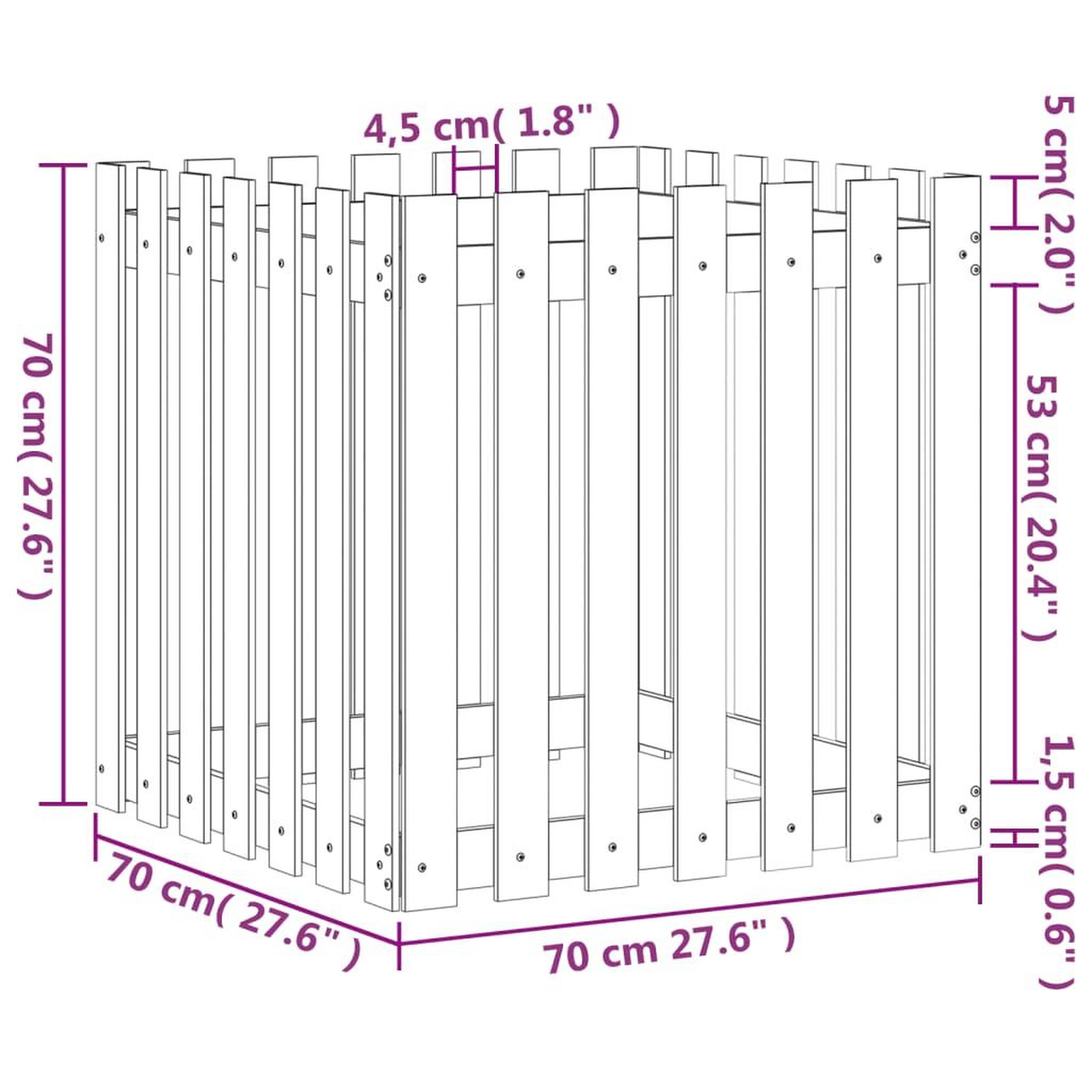 Voir la diapositive 6 : VIDAXL Jardiniere avec design de cloture 70x70x70 cm pin massif