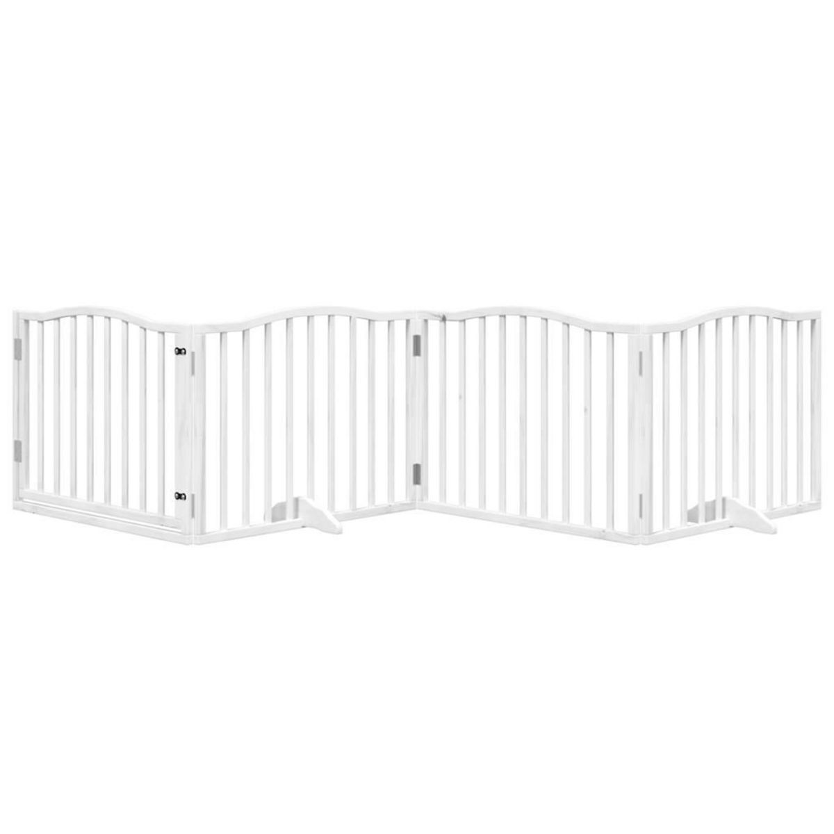 VIDAXL Barriere pour chiens et porte 4 panneaux blanc bois de peuplier