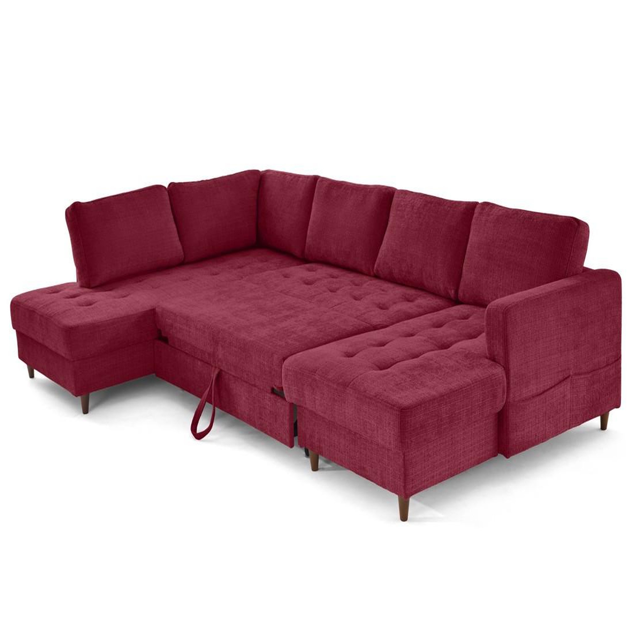 Voir la diapositive 2 : LISA DESIGN Anna - canapé panoramique d'angle gauche 7 places convertible avec coffre en velours texturé