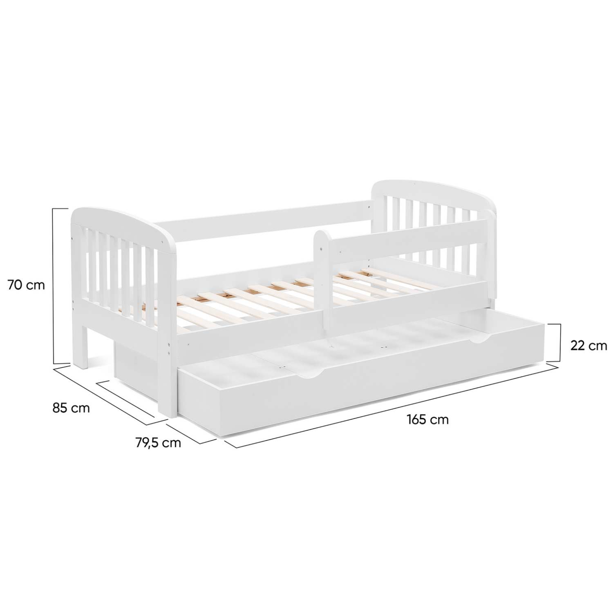 Voir la diapositive 5 : ID MARKET Lit enfant 80 x 160 cm lilia 1 tiroir de rangement avec sommier et barrières