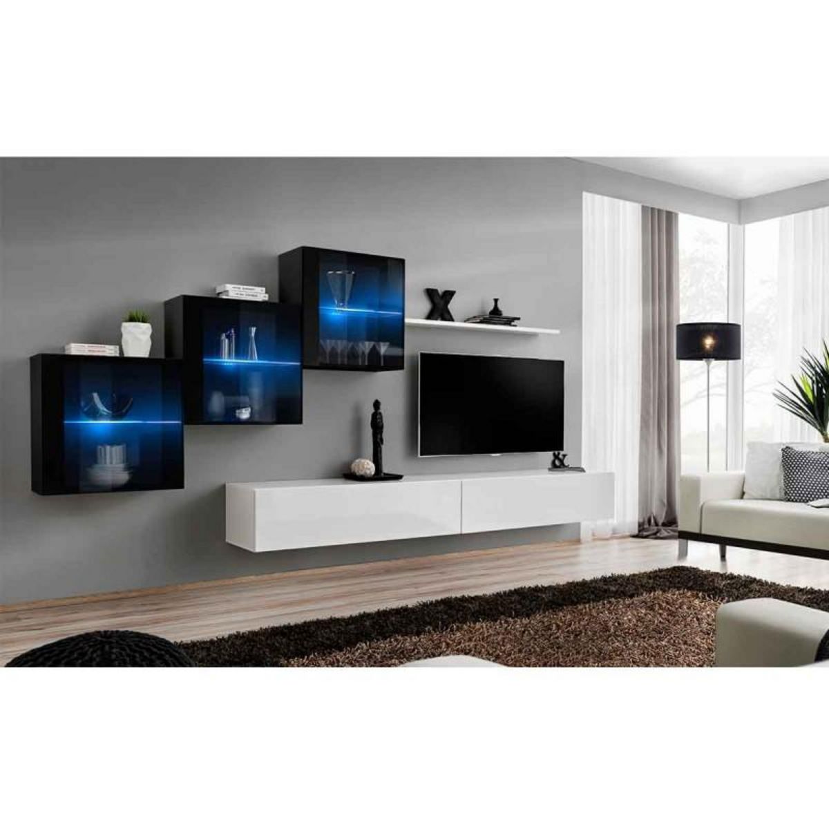 Paris Prix Meuble TV Mural Design  Switch XX  330cm Blanc & Noir