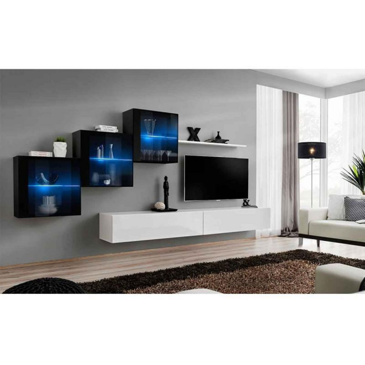 Paris Prix Meuble TV Mural Design  Switch XX  330cm Blanc & Noir