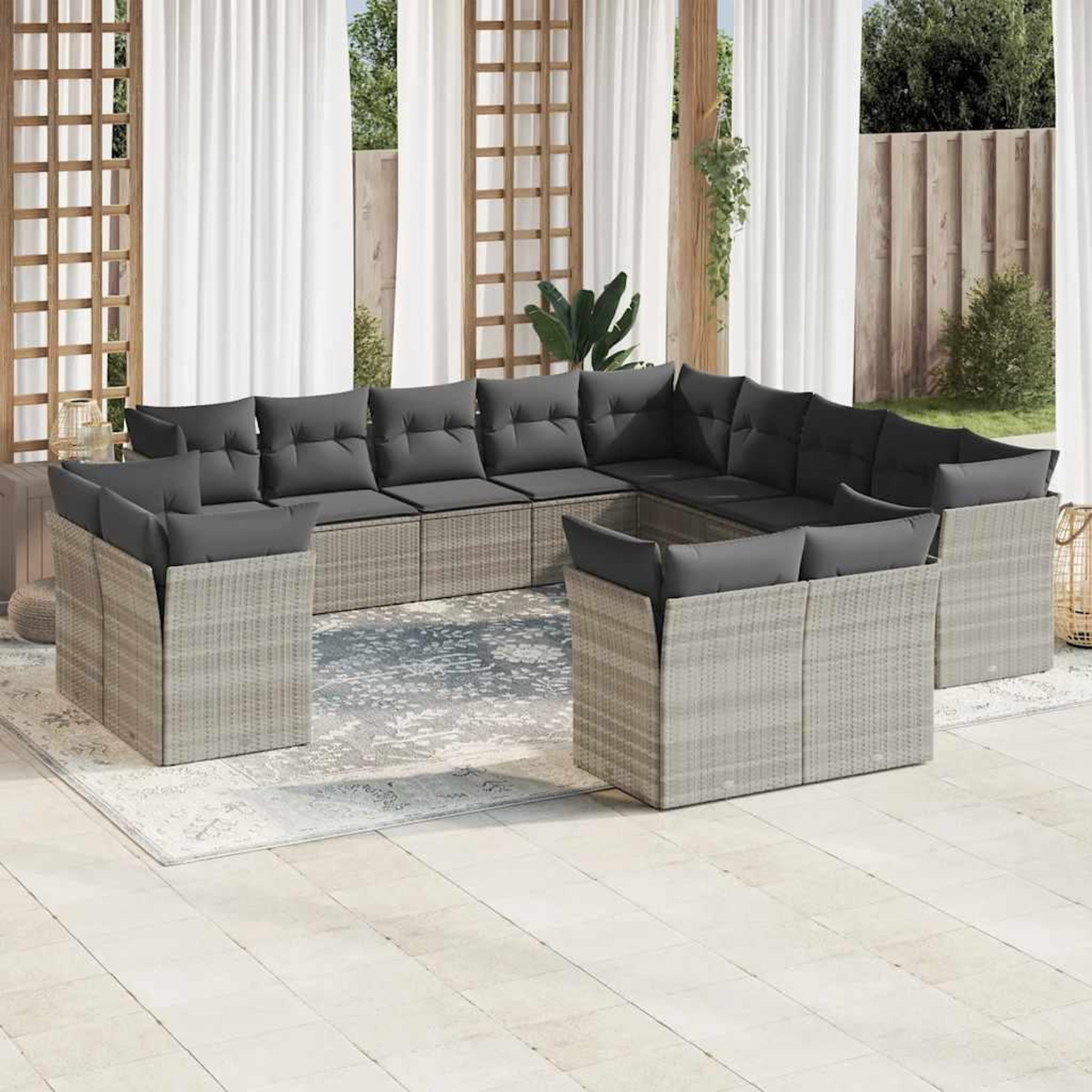 VIDAXL Salon de jardin avec coussins 13 pcs gris clair resine tressee