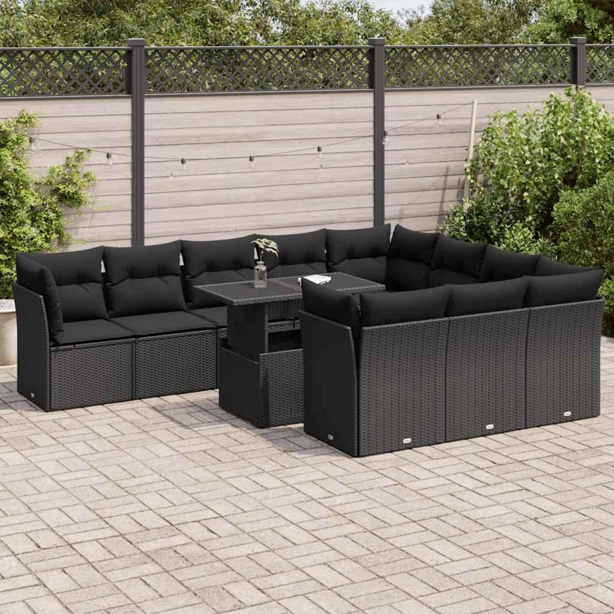 VIDAXL Salon de jardin 11 pcs avec coussins noir resine tressee