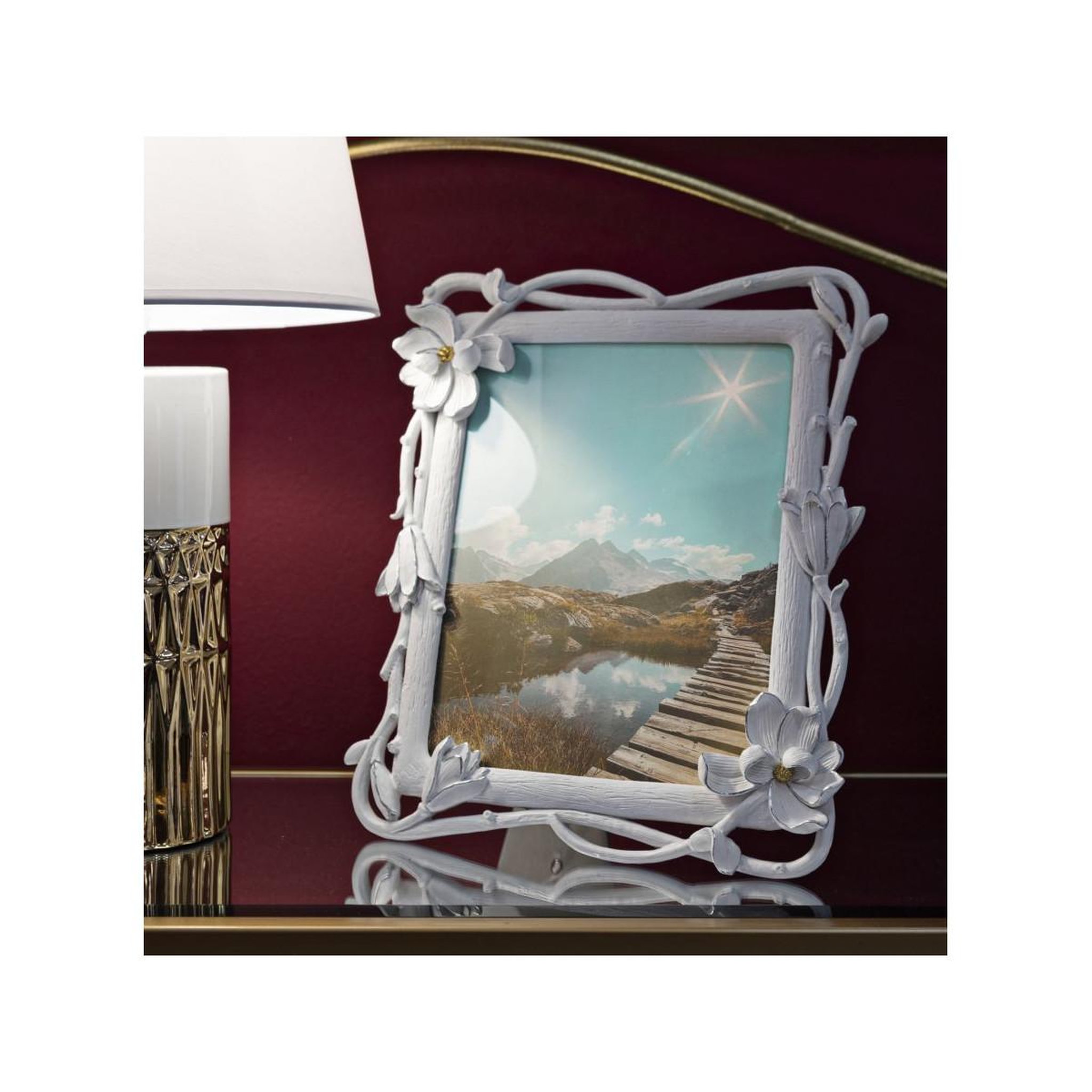 Voir la diapositive 5 : Paris Prix Cadre photo déco fleurs  magnolia  20x25cm blanc