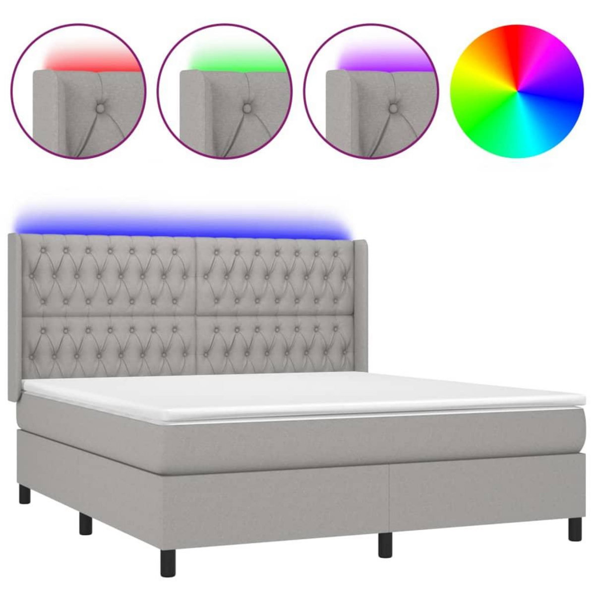 VIDAXL Sommier a lattes de lit matelas LED Gris clair 180x200 cm Tissu