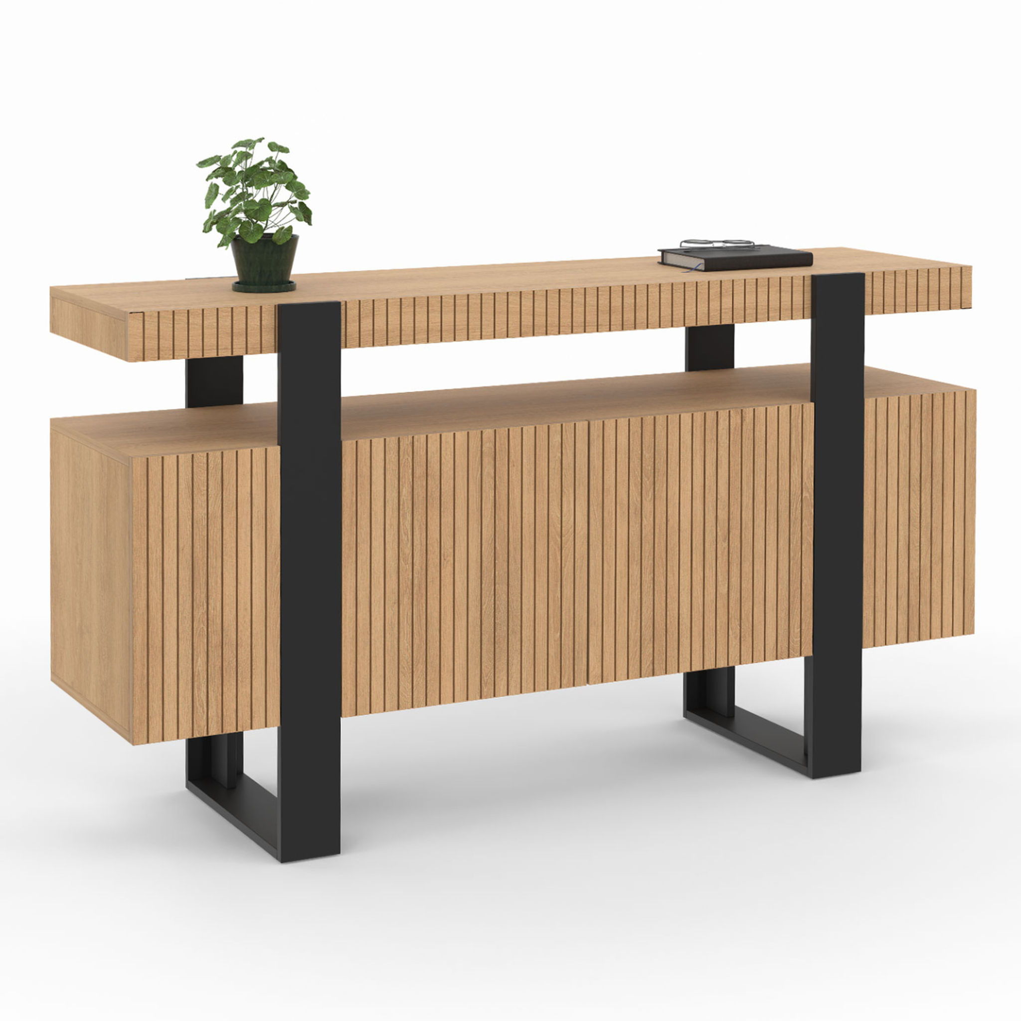ID MARKET Buffet 140 cm octave 4 portes lattes tasseau bois