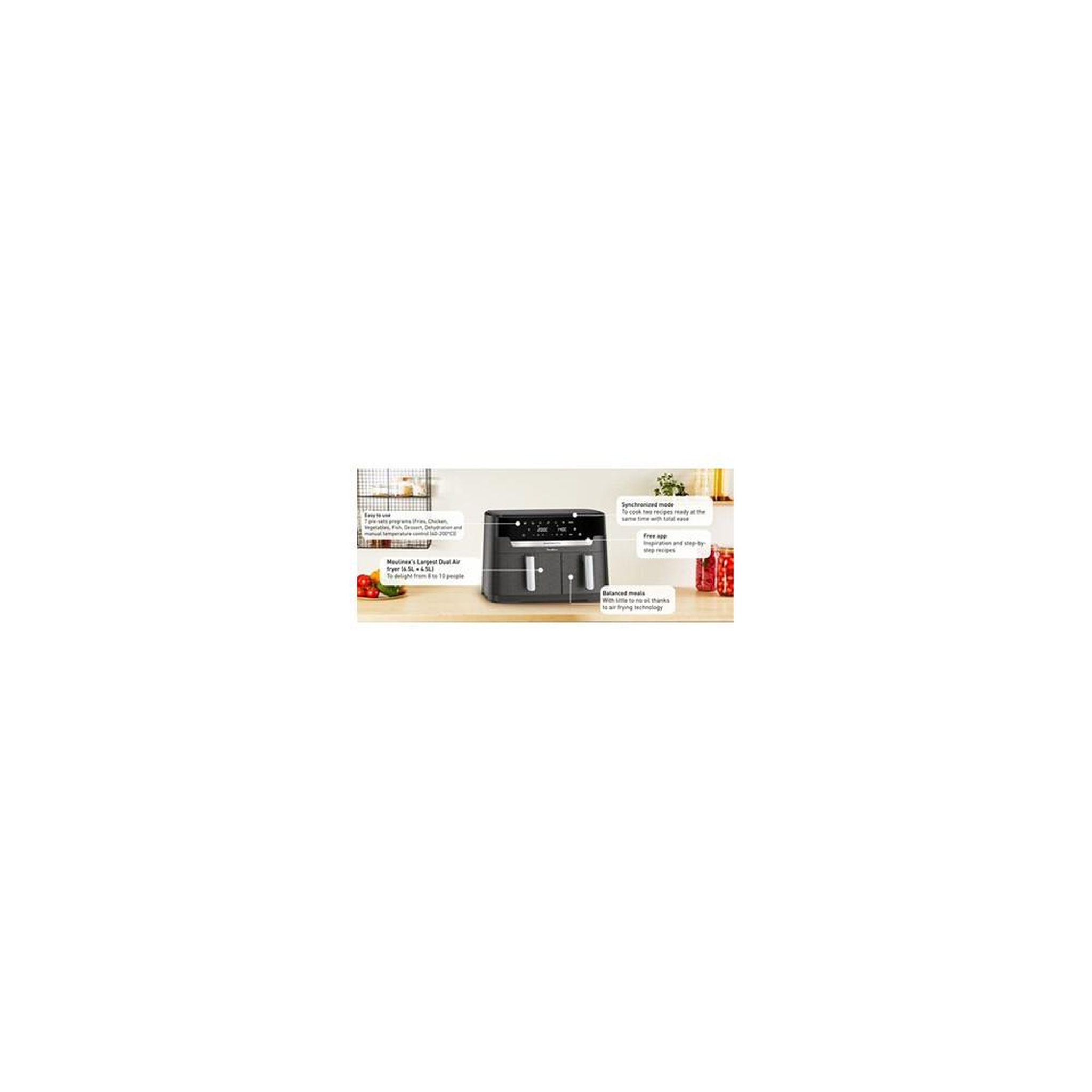 Voir la diapositive 6 : MOULINEX Friteuse sans huile Easy fry Dual XXL capacité 11L, 6 à 10 personnes, cuisson synchronisée EZ942HF0