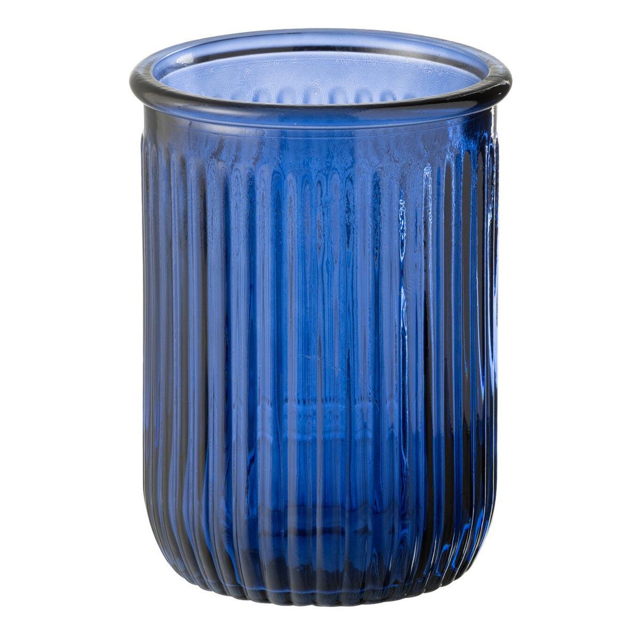 J-LINE Vase design en verre  stripe  20cm bleu