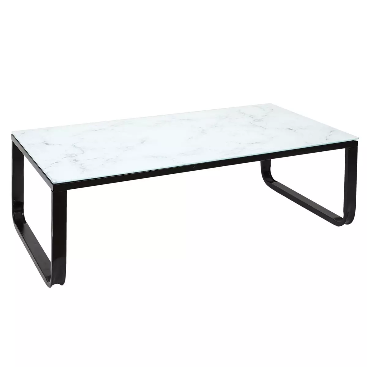 TOILINUX Table basse en verre effet marbre - Blanc et Noir