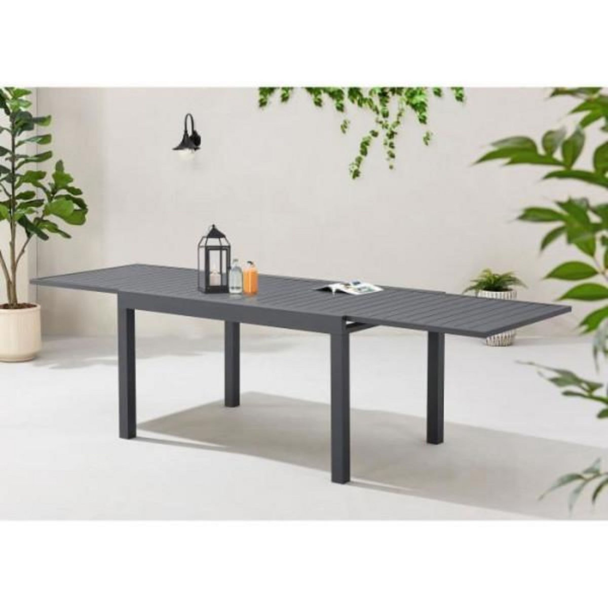 MARKET24 Table de jardin extensible rectangulaire 6 a 10 personnes - Structure aluminium - L 135-270 x P 90 x H 75 cm - Gris foncé