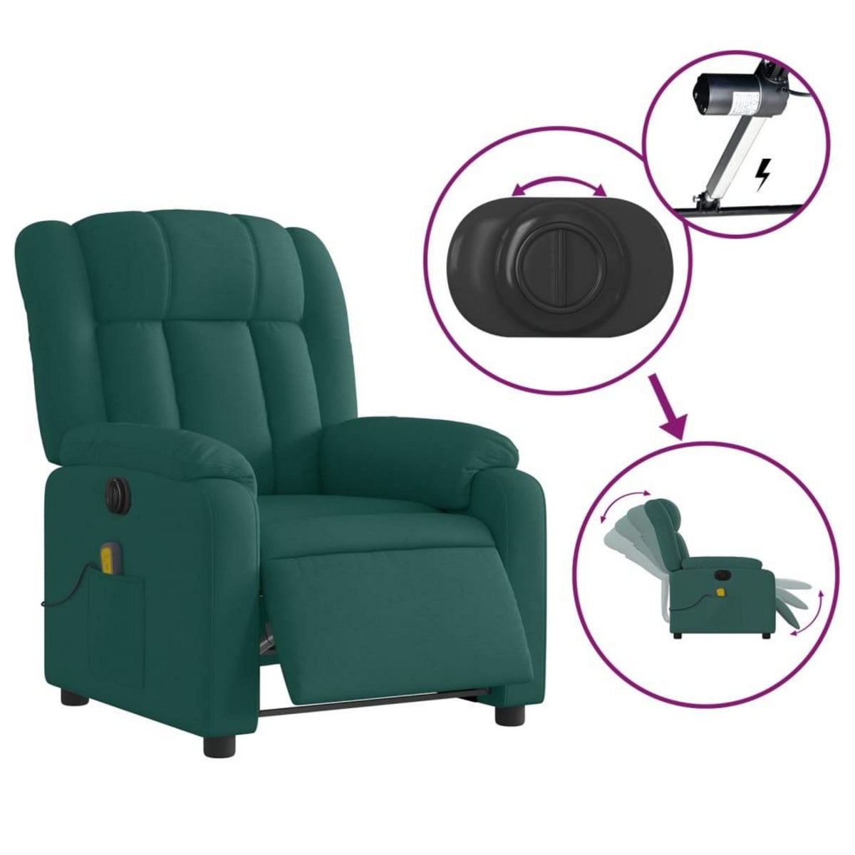 VIDAXL Fauteuil de massage inclinable electrique Vert fonce Tissu