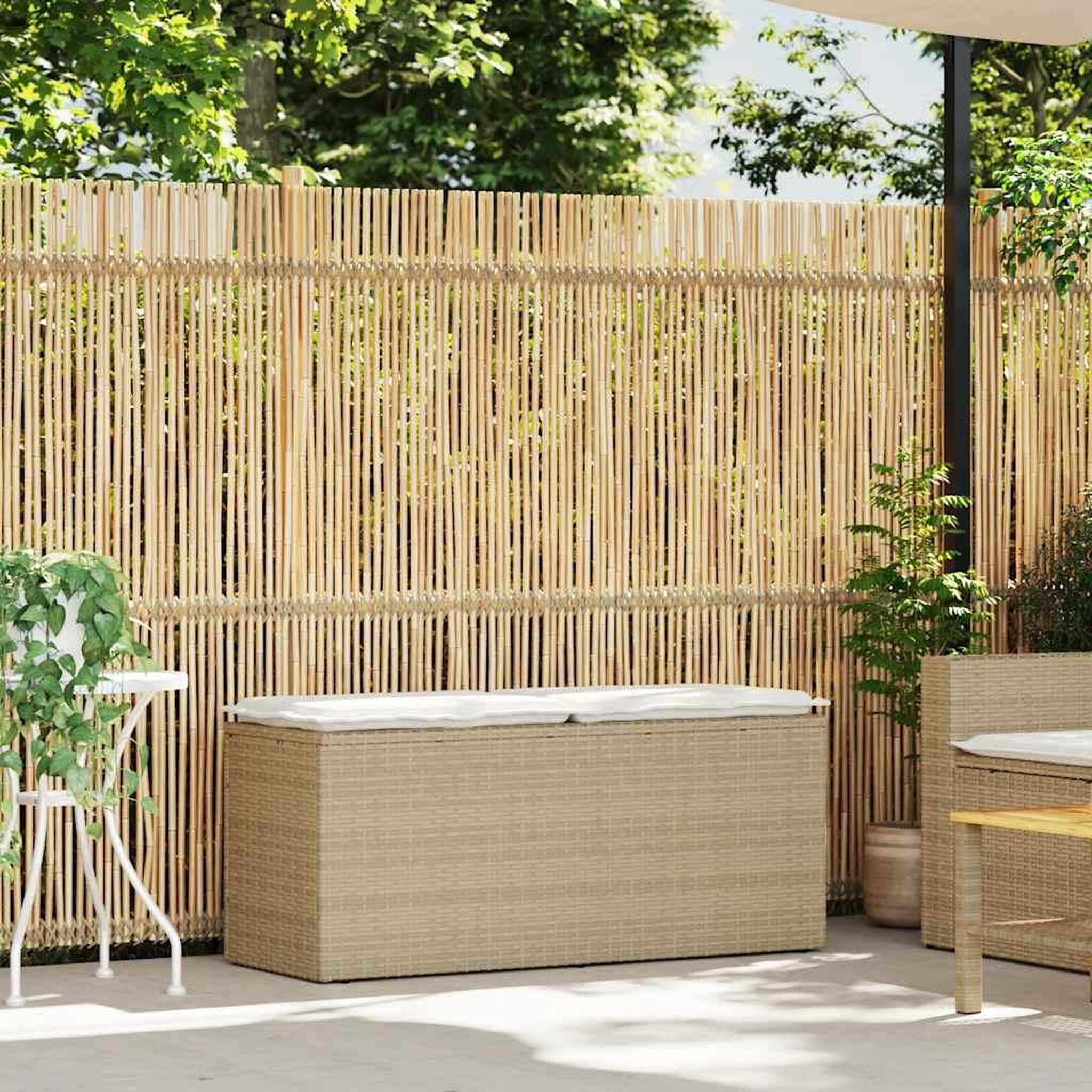 Voir la diapositive 2 : VIDAXL Banc de jardin avec coussin beige 110x40x44 cm resine tressee