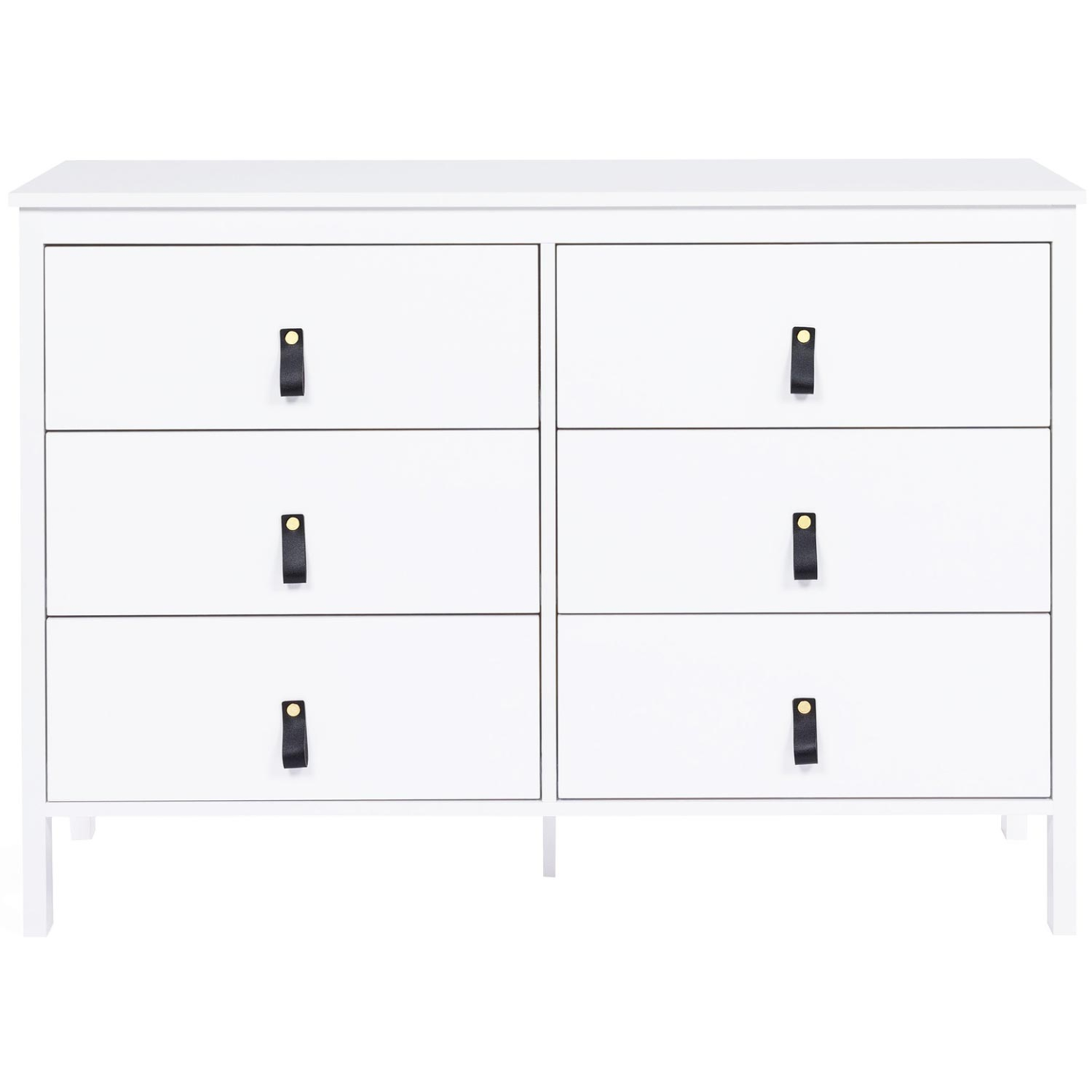 Voir la diapositive 3 : ID MARKET Commode 6 tiroirs MILANO 115 cm bois blanc avec poignée languette noire