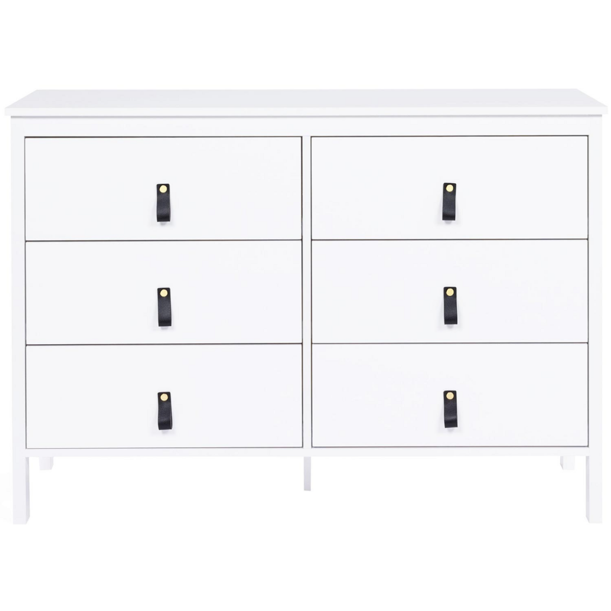 ID MARKET Commode 6 tiroirs MILANO 115 cm bois blanc avec poignée languette noire