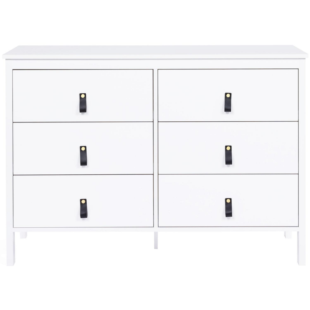 ID MARKET Commode 6 tiroirs MILANO 115 cm bois blanc avec poignée languette noire