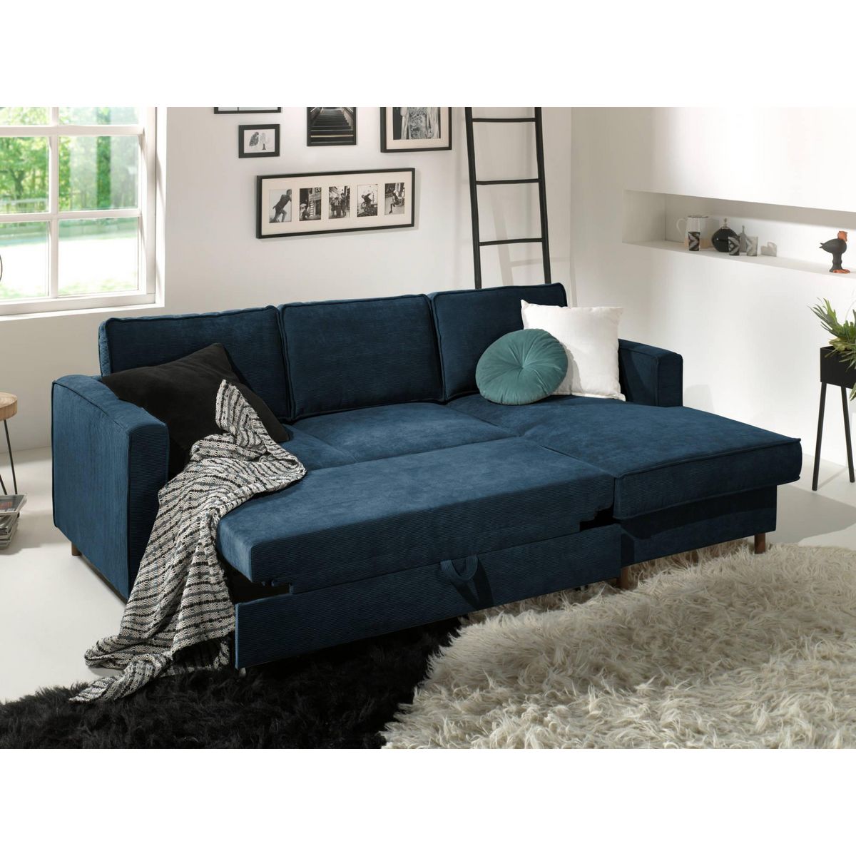 LISA DESIGN Jake - canapé d'angle droit - convertible avec coffre - 4 places - en velours côtelé