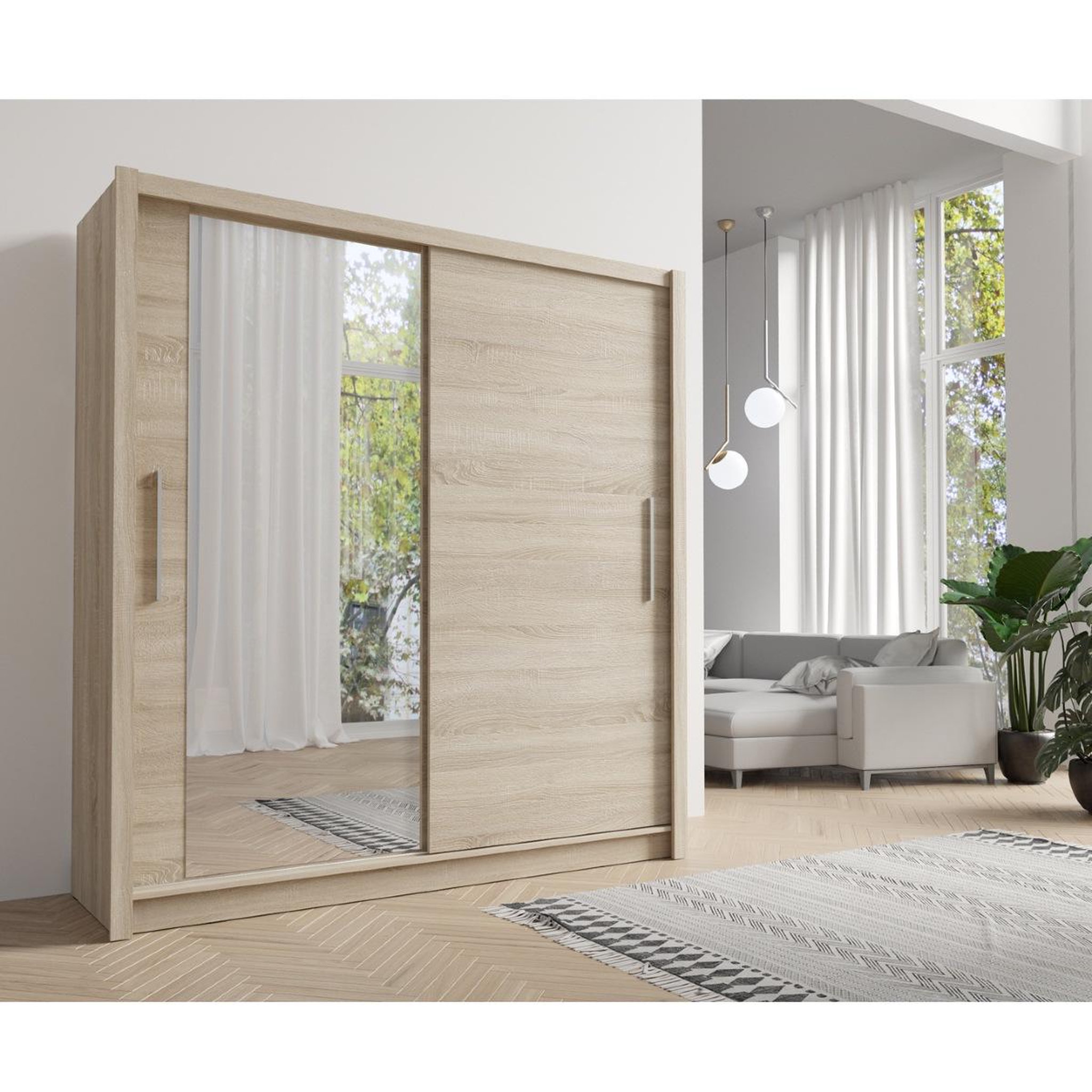 Voir la diapositive 2 : JLC KREATION Armoire moderne 2 portes coulissantes bois 205cm ulric