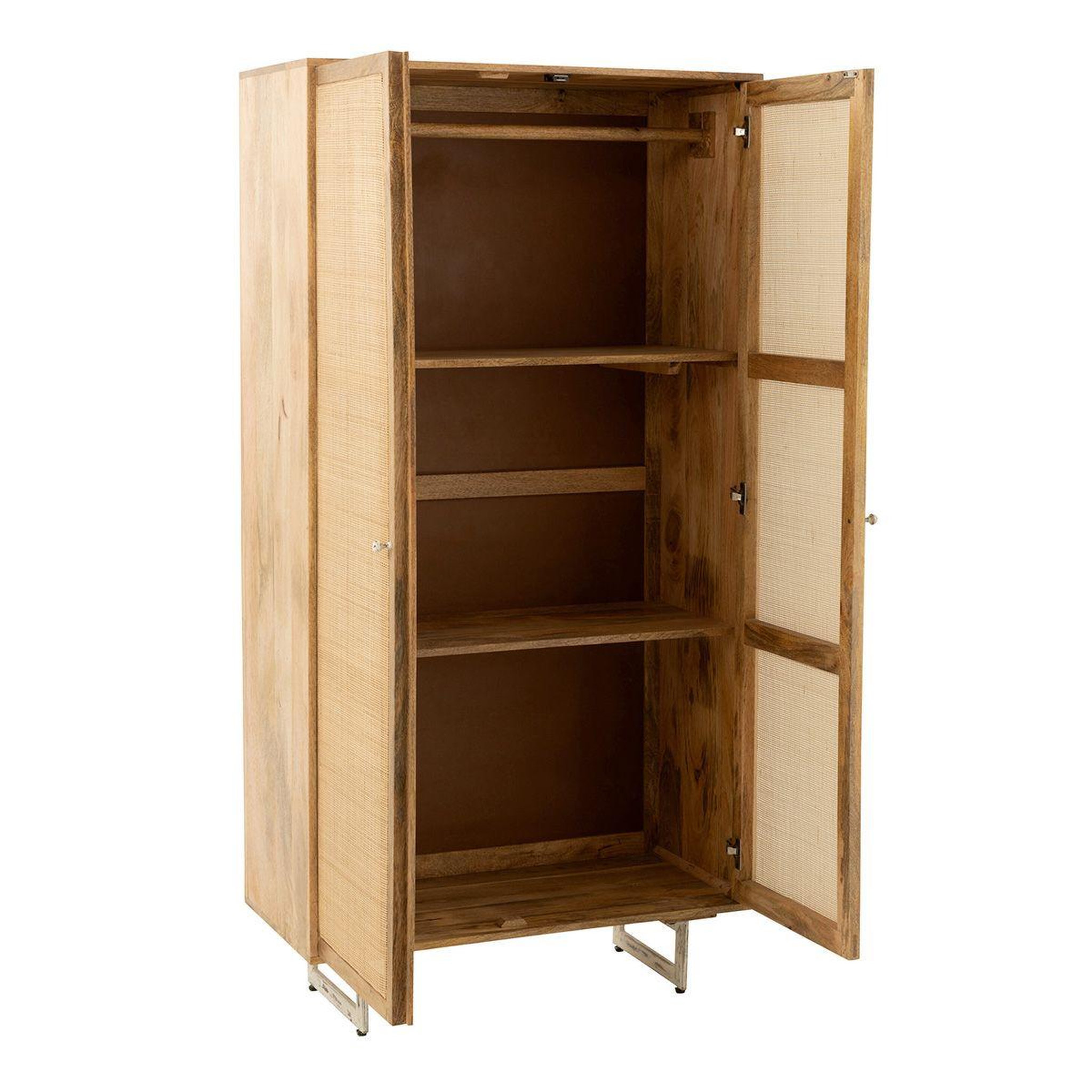 Voir la diapositive 3 : J-LINE Armoire en bois 2 portes  weaving  175cm naturel