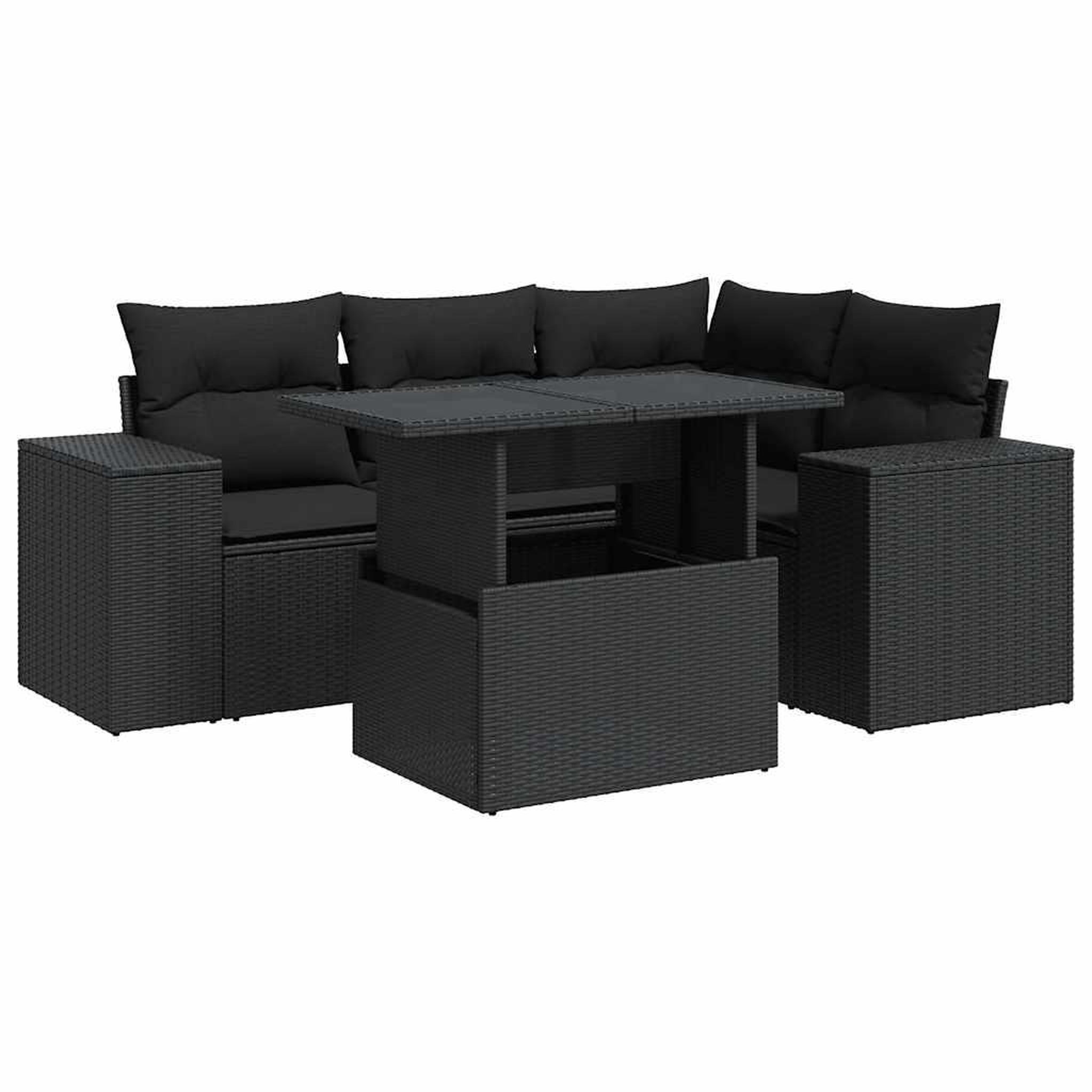 Voir la diapositive 2 : VIDAXL Salon de jardin 5 pcs avec coussins noir resine tressee