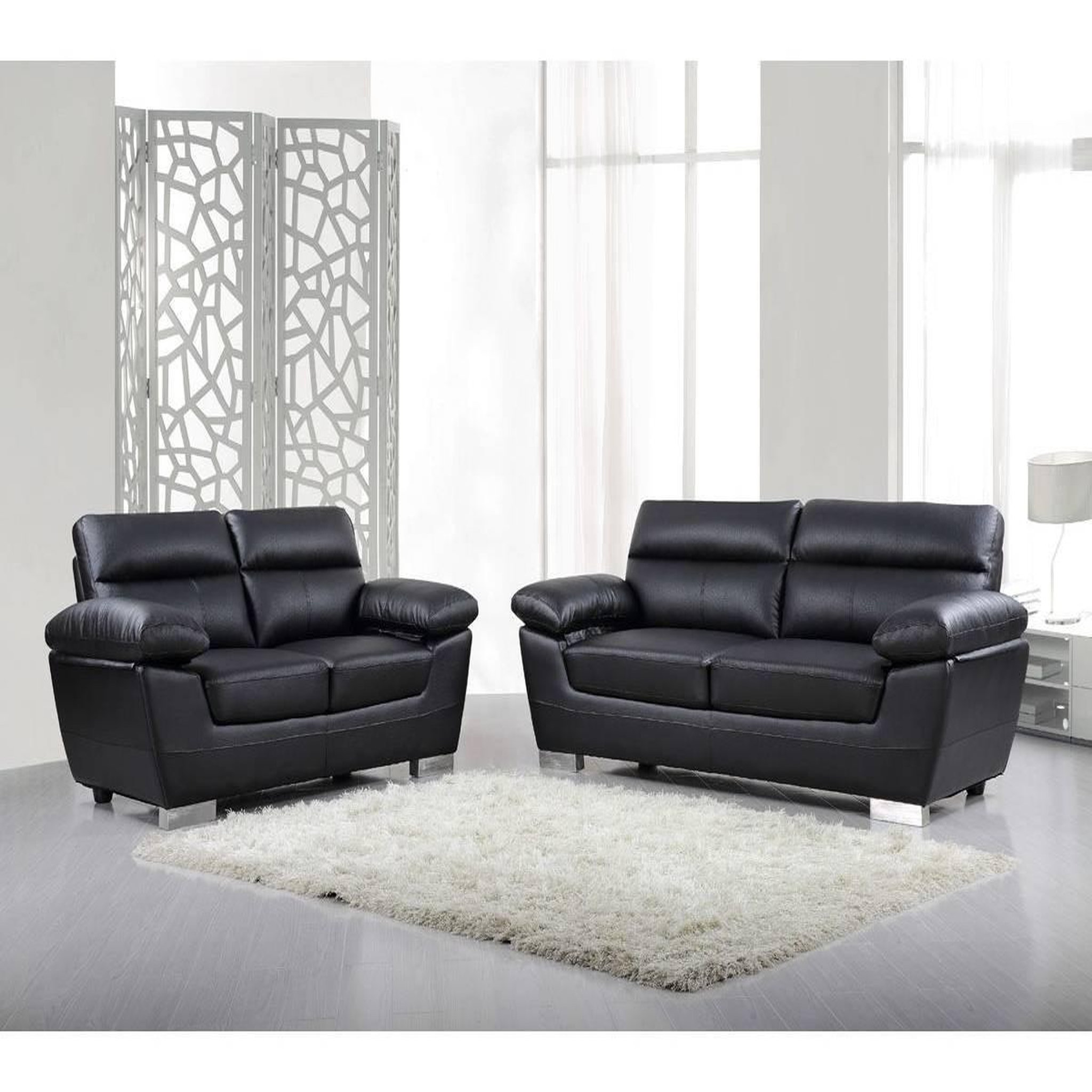 Voir la diapositive 3 : Habitat et Jardin Canapé fixe en cuir reconstitué et pvc  dallas  - 210 x 88 x 90 cm - 3 places - noir