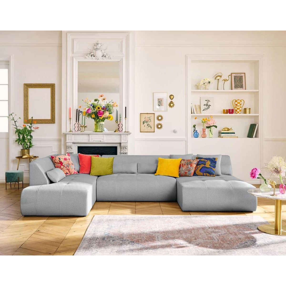 LISA DESIGN Onyx - canapé panoramique d'angle gauche - 7 places - en tissu mailles 3d