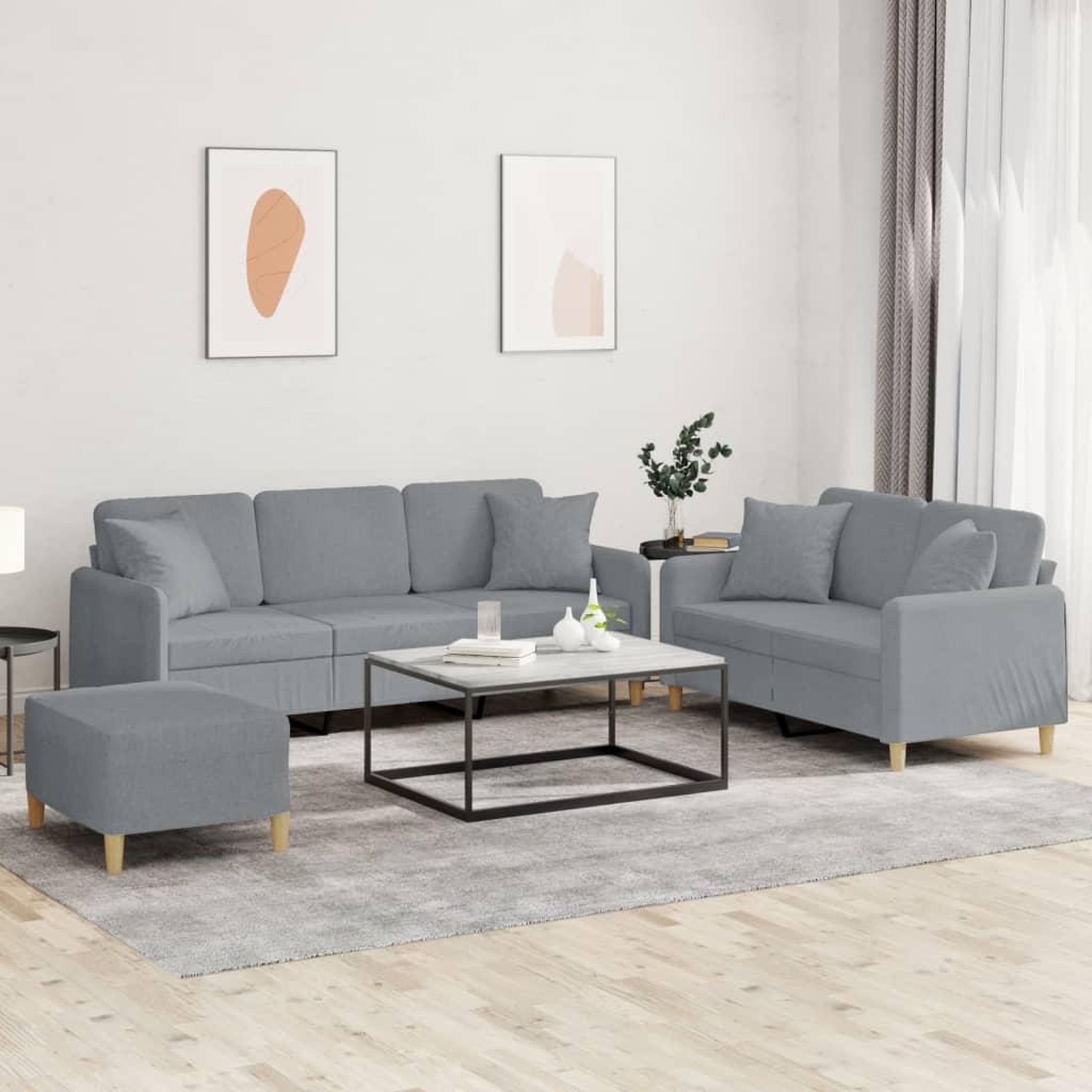VIDAXL Ensemble de canapes 3 pcs coussins gris clair tissu