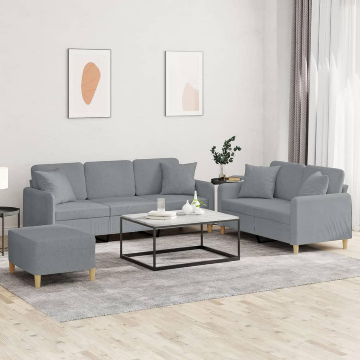 VIDAXL Ensemble de canapes 3 pcs coussins gris clair tissu