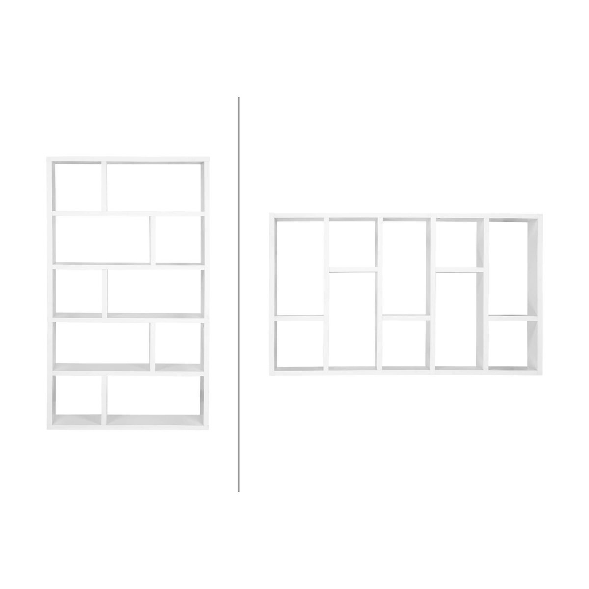 SWEEEK Etagère bibliothèque asymétrique 5 niveaux 10 compartiments. casiers. effet bois blanc. L 111.2 x P 39 x H 190cm