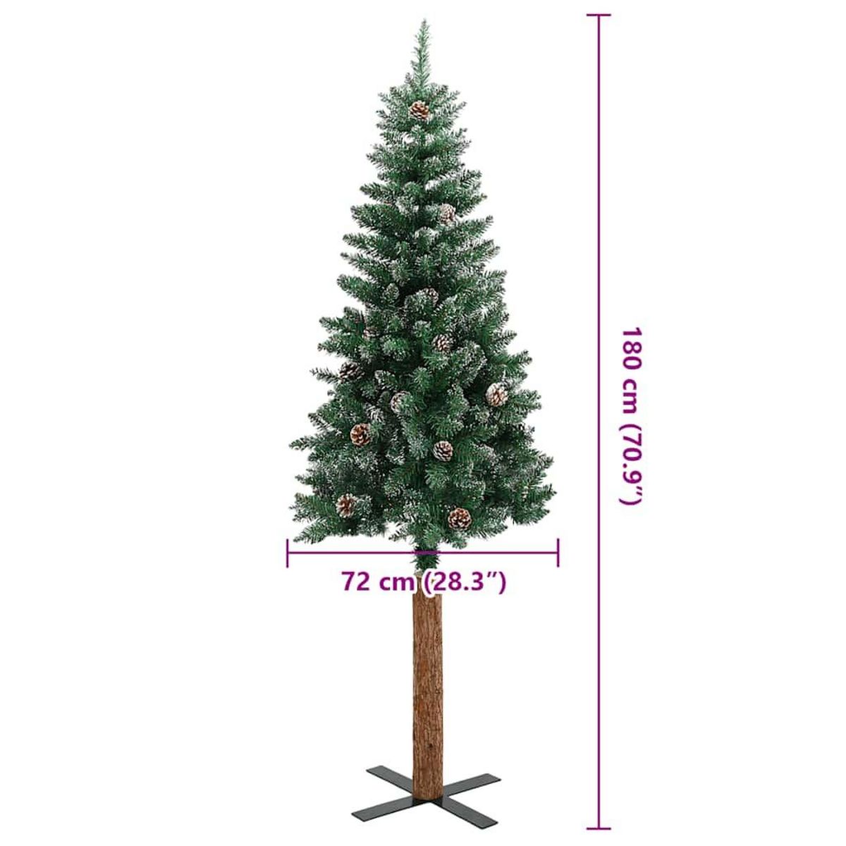 VIDAXL Sapin de Noël mince bois veritable et neige blanche vert 180 cm
