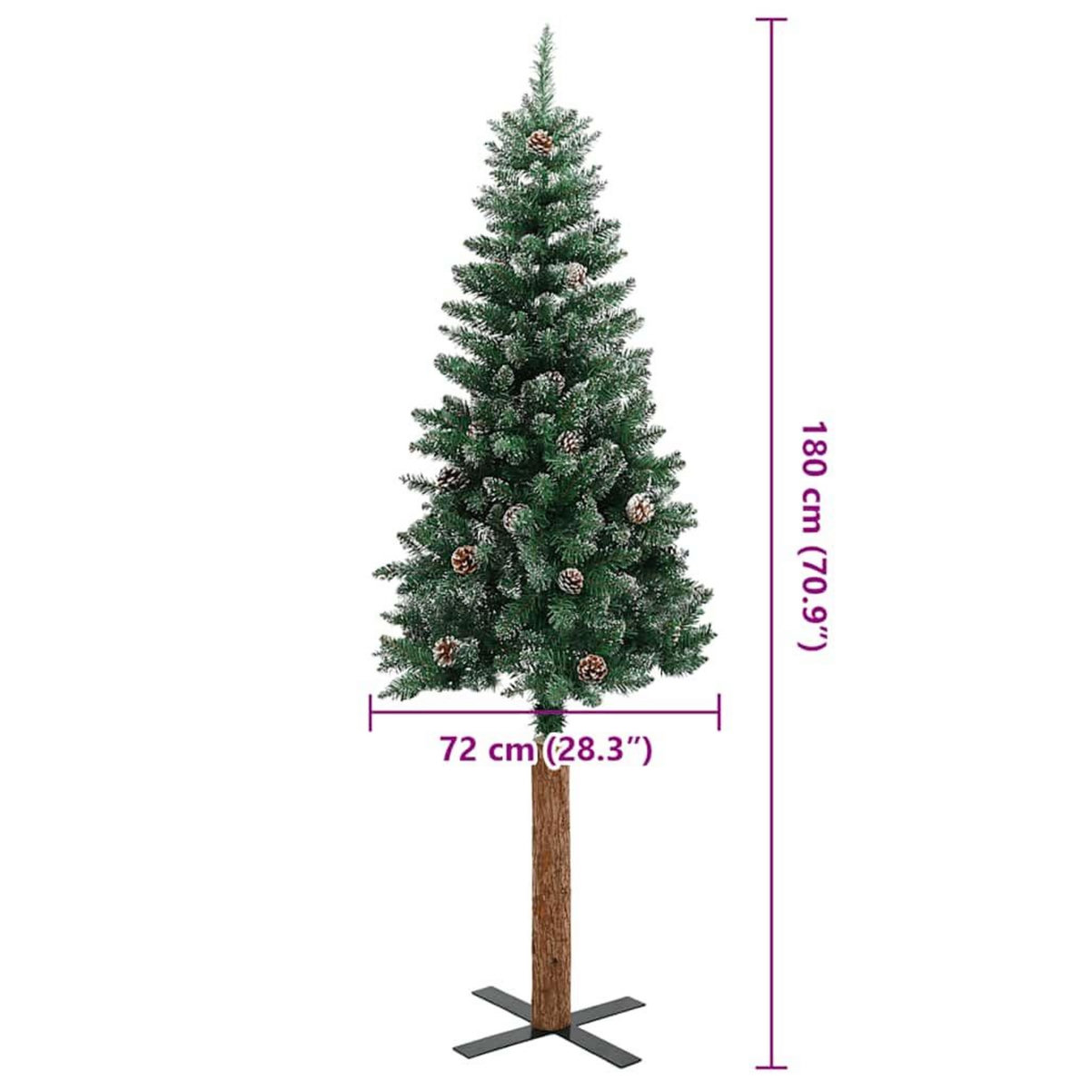 VIDAXL Sapin de Noël mince bois veritable et neige blanche vert 180 cm