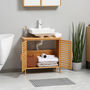 Voir la diapositive 4 : KLEANKIN Meuble sous-vasque 2 portes à lattes - dim. 66L x 29l x 61,5H cm - bois de bambou verni