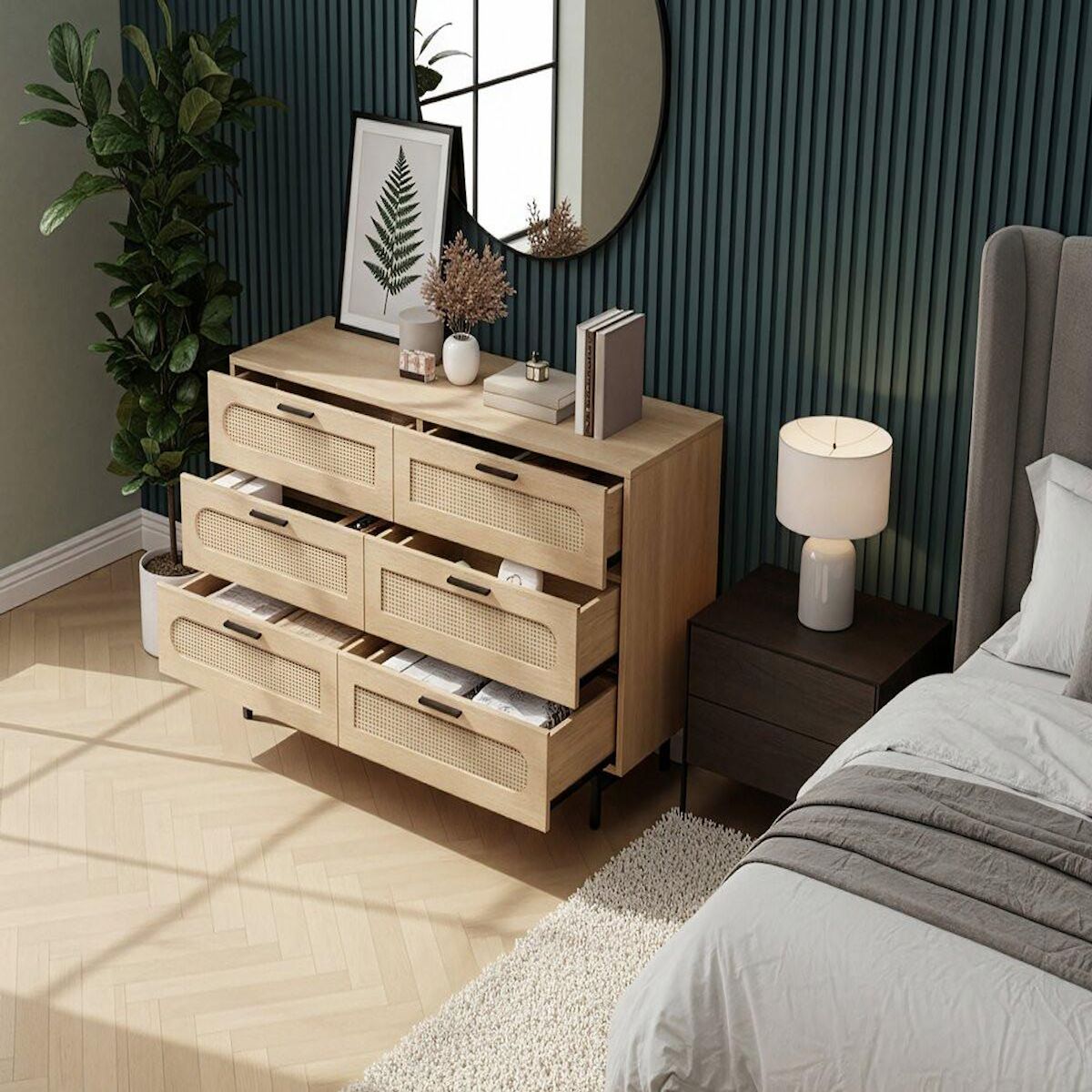 Habitat et Jardin Commode en bois et cannage  Harrison  - 120 x 40 x 75 cm - Beige