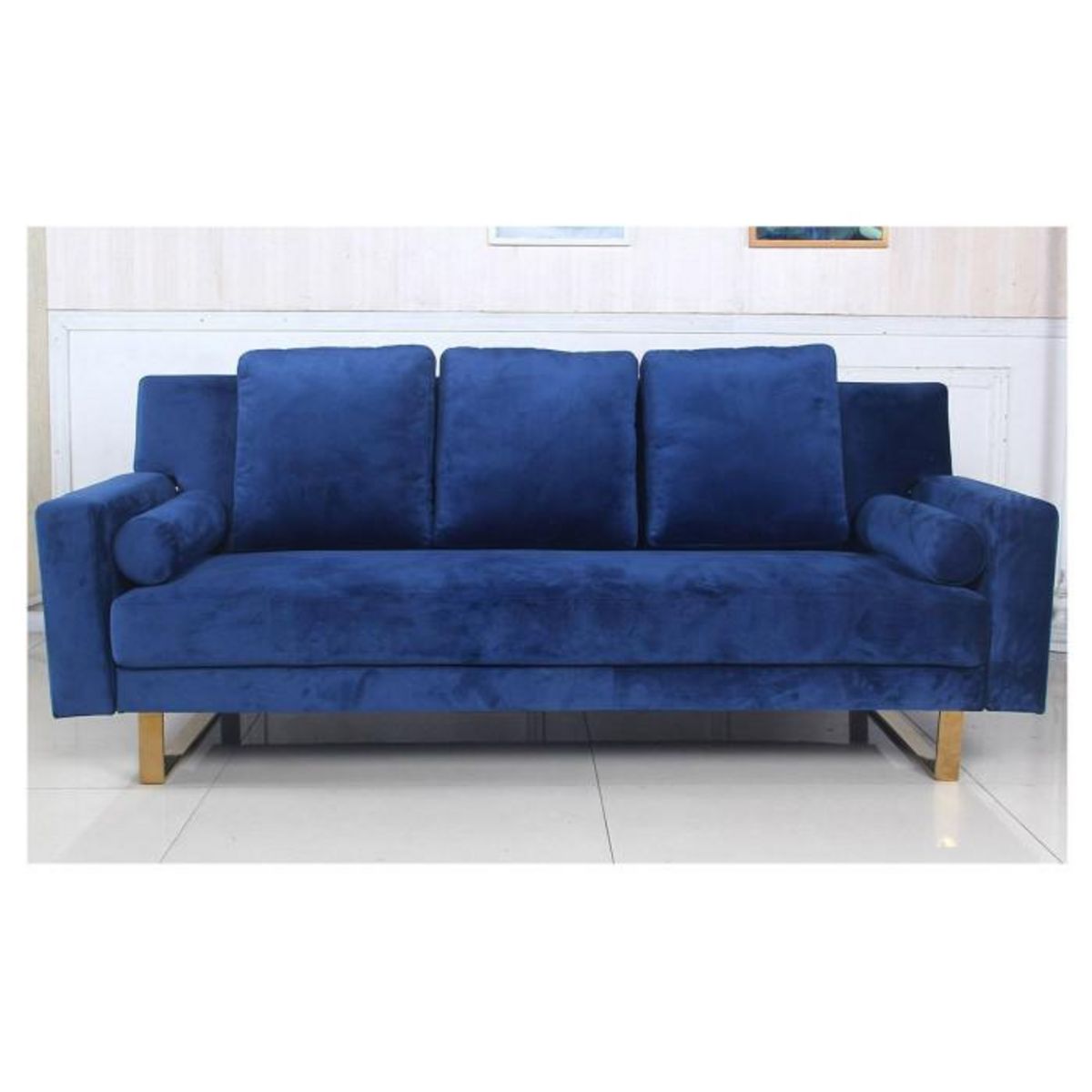 Paris Prix Canapé Convertible Velours  Albine  210cm Bleu