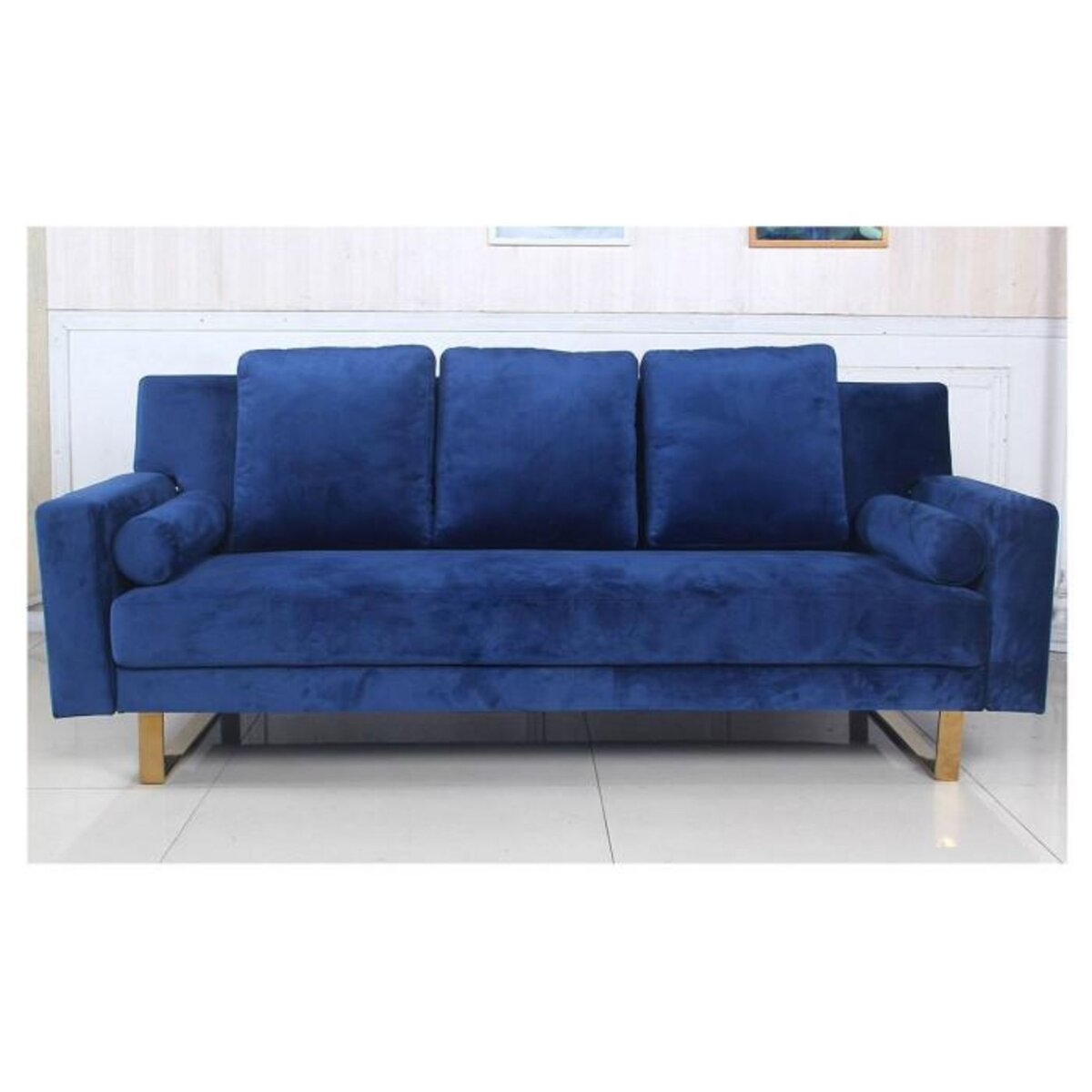 Paris Prix Canapé Convertible Velours  Albine  210cm Bleu