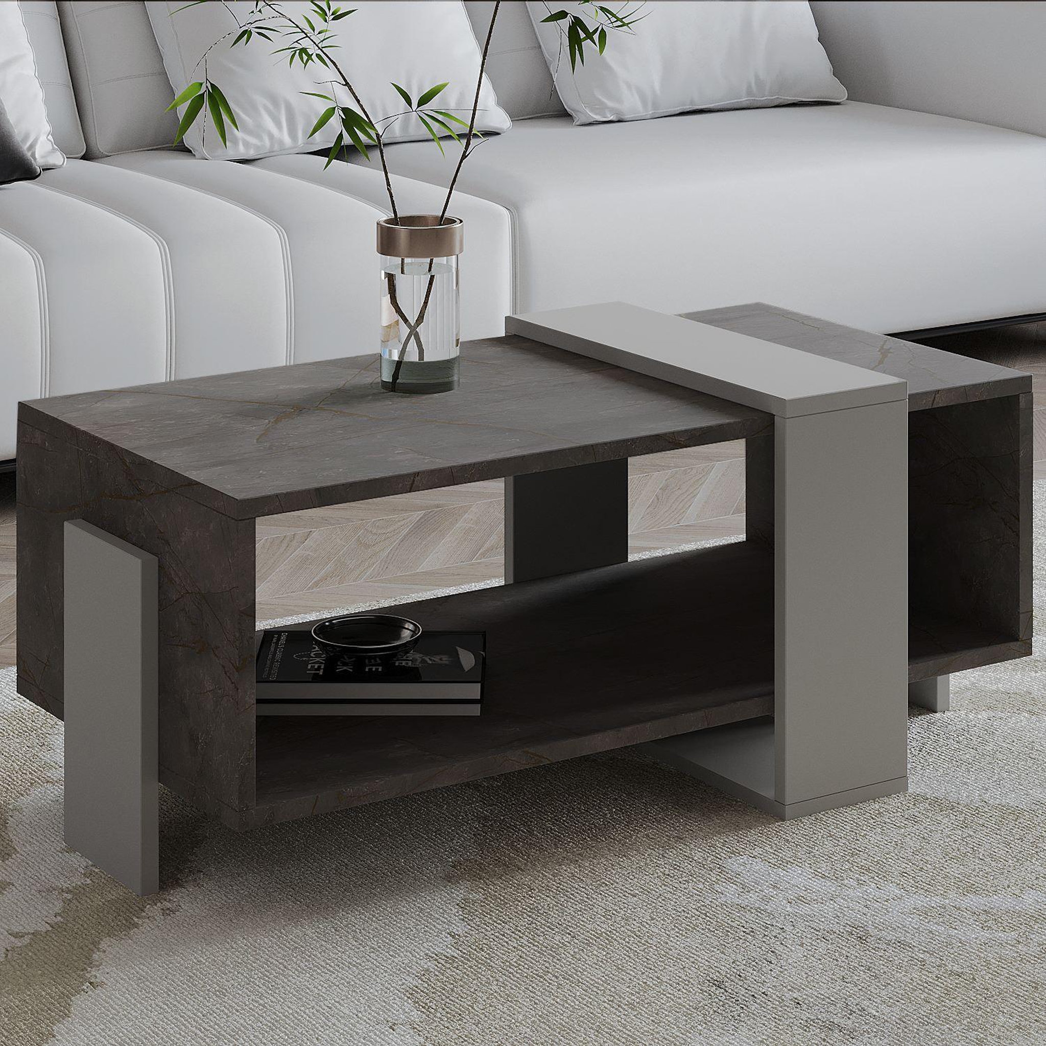 Voir la diapositive 2 : Habitat et Jardin Table basse en bois  meleni  - 90 x 49 x 40 cm - gris