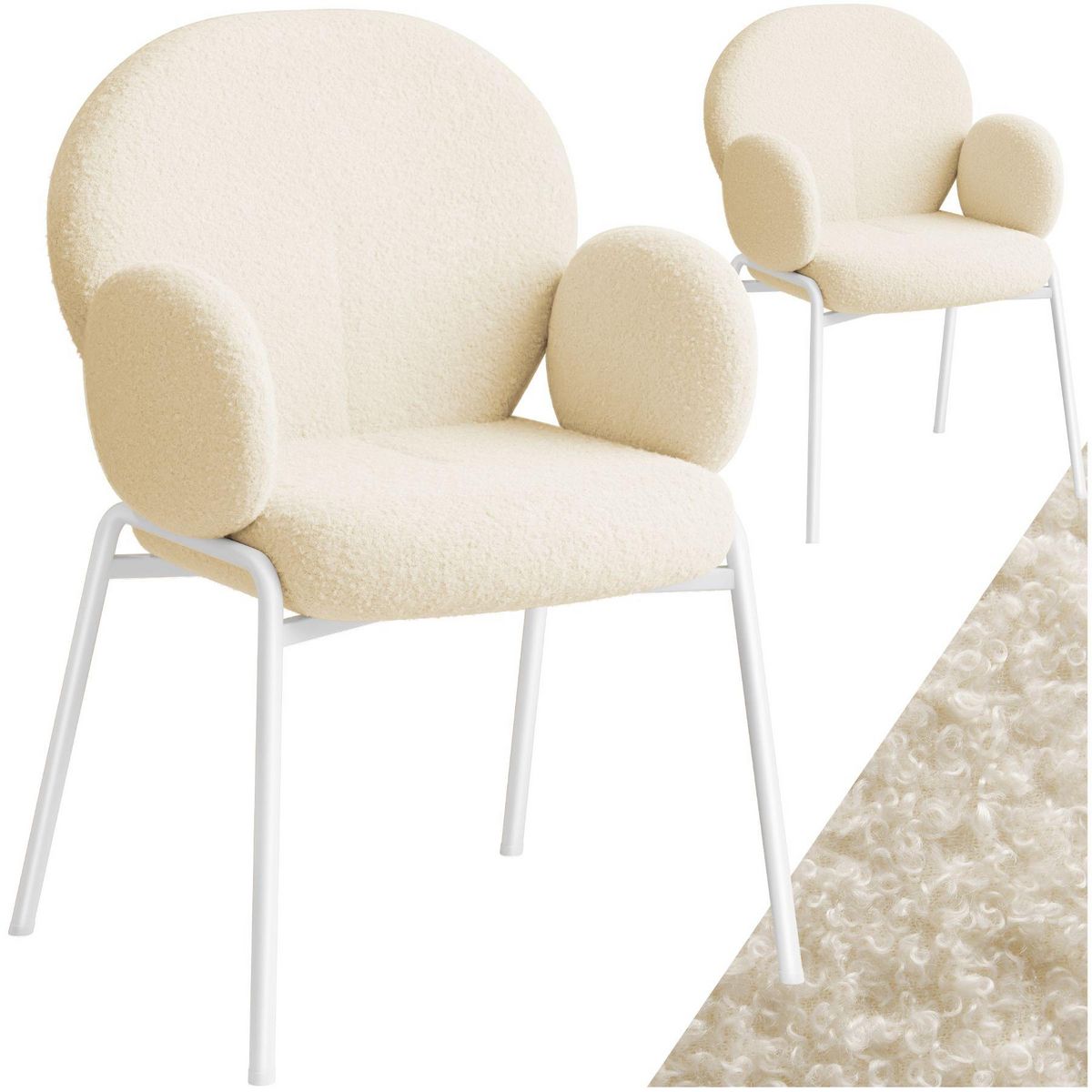 tectake Chaise rembourrée avec revêtement en tissu bouclette crème Lot de 2