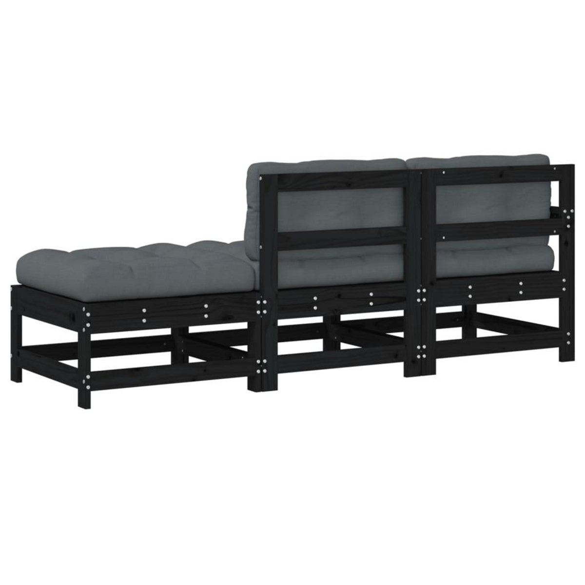 VIDAXL Salon de jardin 3 pcs avec coussins noir bois massif