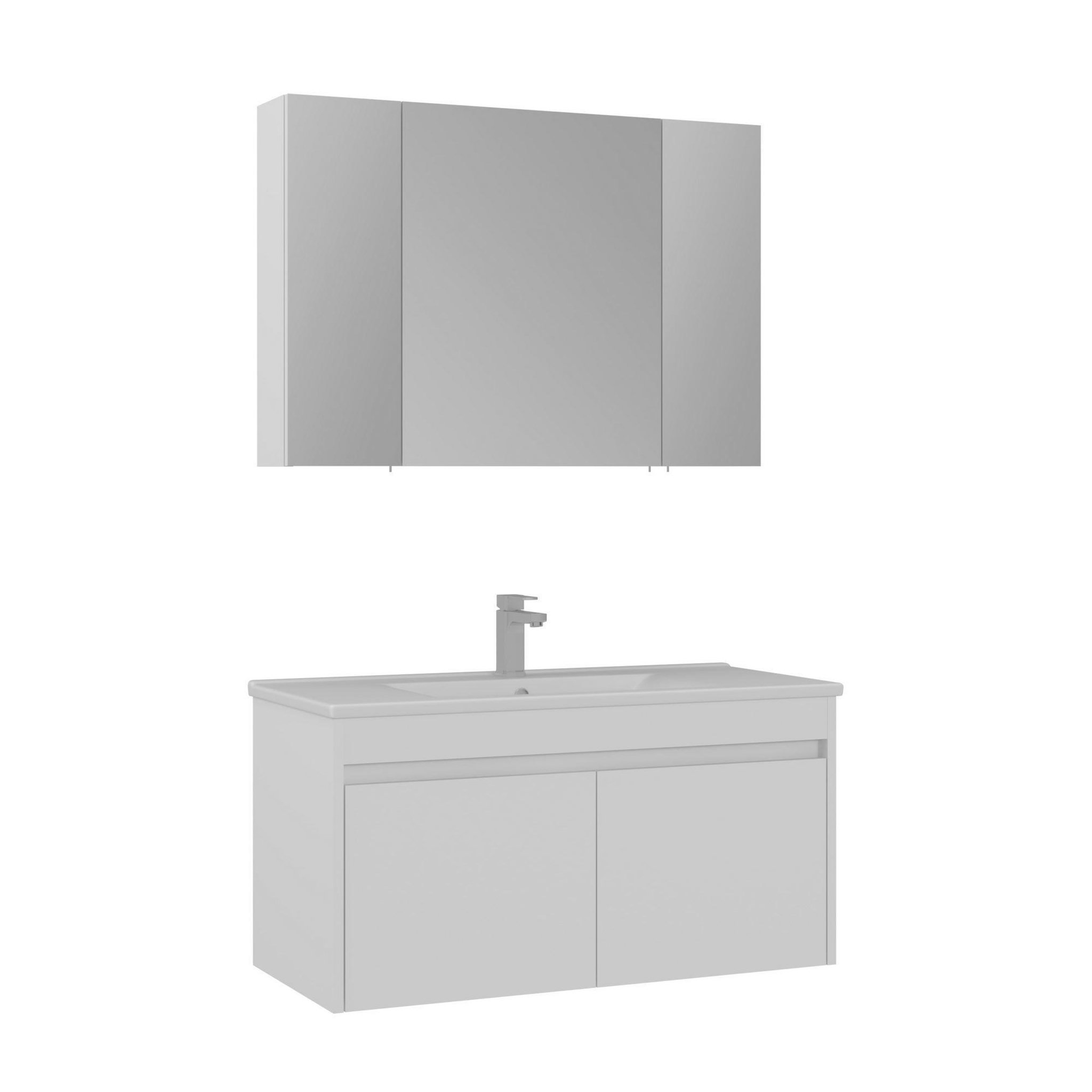 Habitat et Jardin Meuble avec simple vasque et miroir  Side 100 v3  - 100 x 45 x 52 cm - Matte White