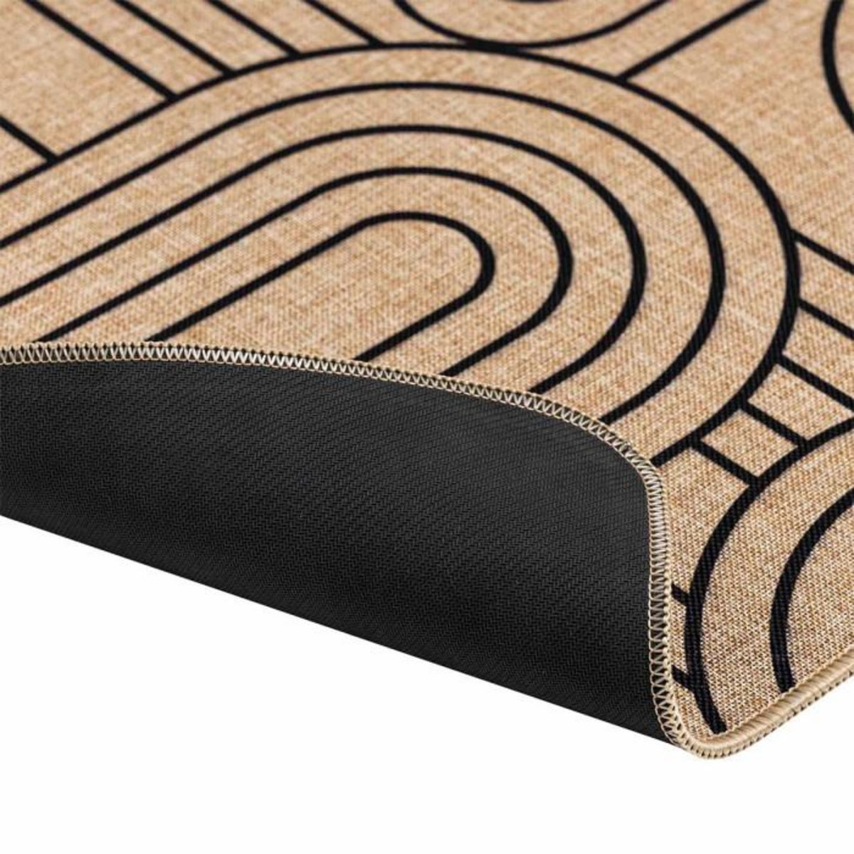 Paris Prix Tapis Déco Imprimé  Modul  45x120cm Naturel & Noir