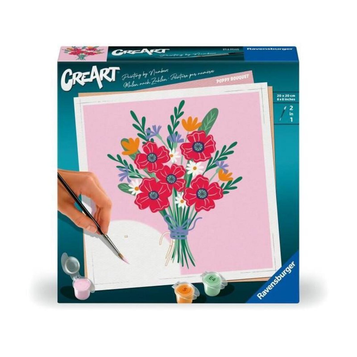 RAVENSBURGER CreArt 20x20 cm Poppy bouquet, Loisir créatif, Adulte, Peinture par numéros, 25519, Ravensburger