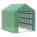 OUTSUNNY Serre de jardin 6 étagères dim. 244L x 180l x 210H cm porte enroulable acier noir bâche PE vert