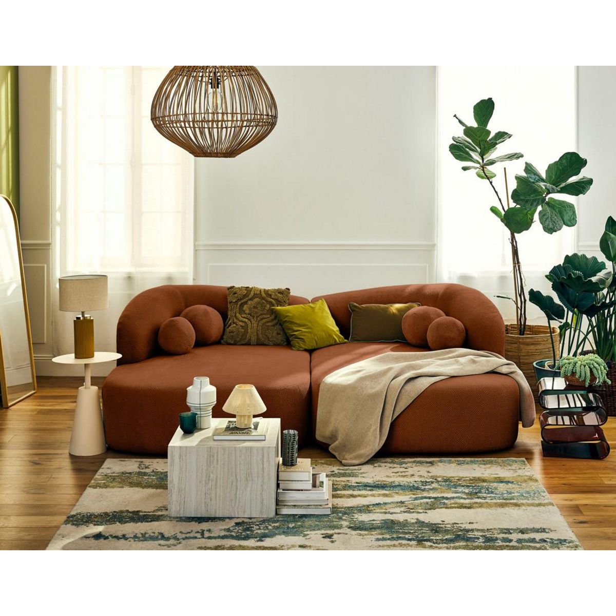 LISA DESIGN Charles - canapé droit 4 places avec double méridienne - assise profonde - en velours texturé